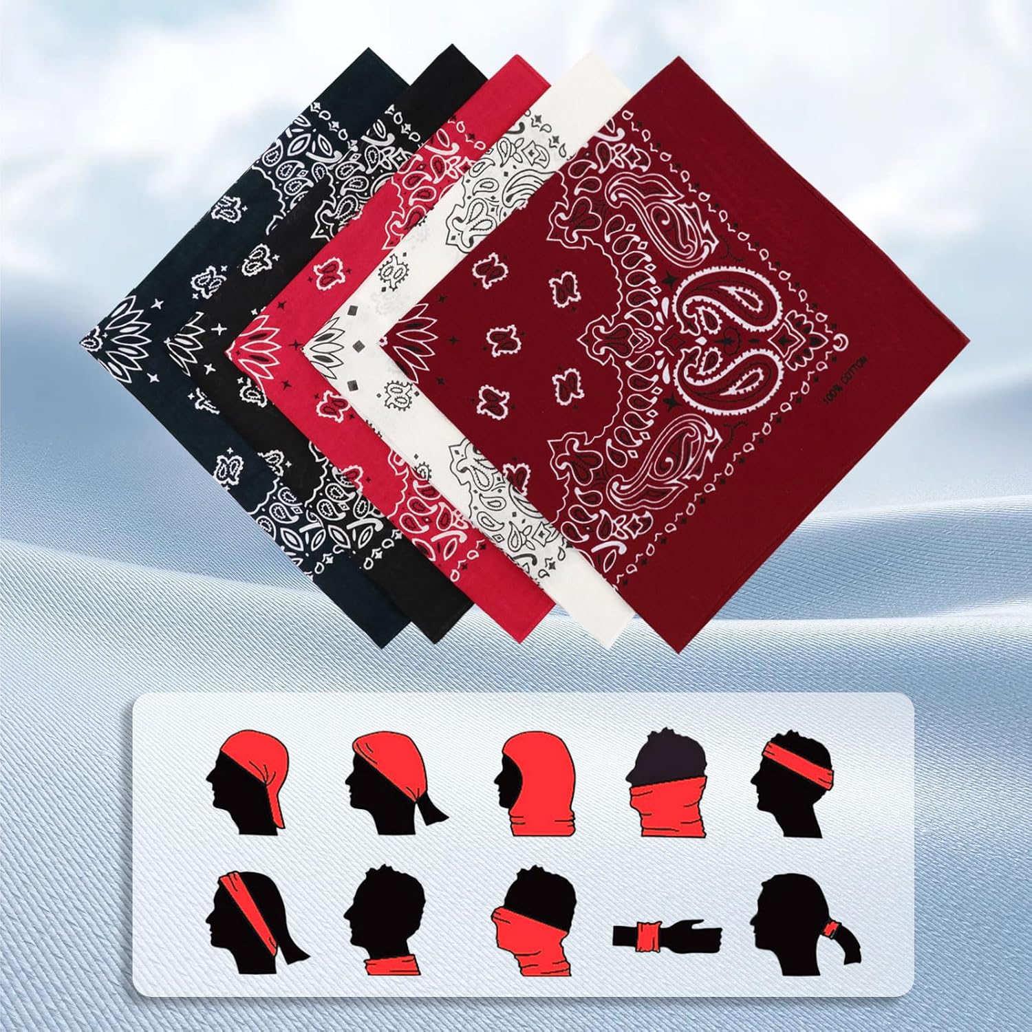 Mantieqingway Cotton Bandanas Handkerchiefs Face Mask Square Scarf Headwear for Unisex Women Men Boy Girls - Image 5
