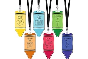 Set of 6 Classroom Hall Passes and Lanyards (Crayon Design)