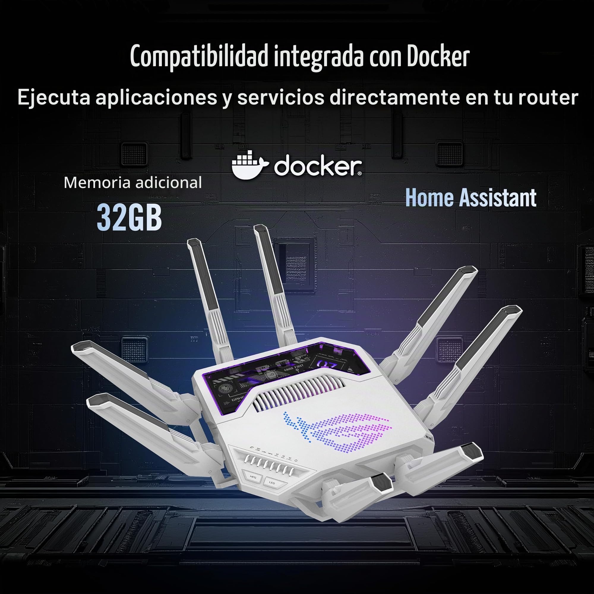 ASUS GT-BE19000AI Router de Juego AI Tri-Band WiFi 7 (802.11be), Ancho de Banda de 320 MHz y 4096-QAM, MLO, Dos Puertos 10G, AI Game Boost, Red de Juegos, Aura RGB, Soporte AiMesh, Guest Network