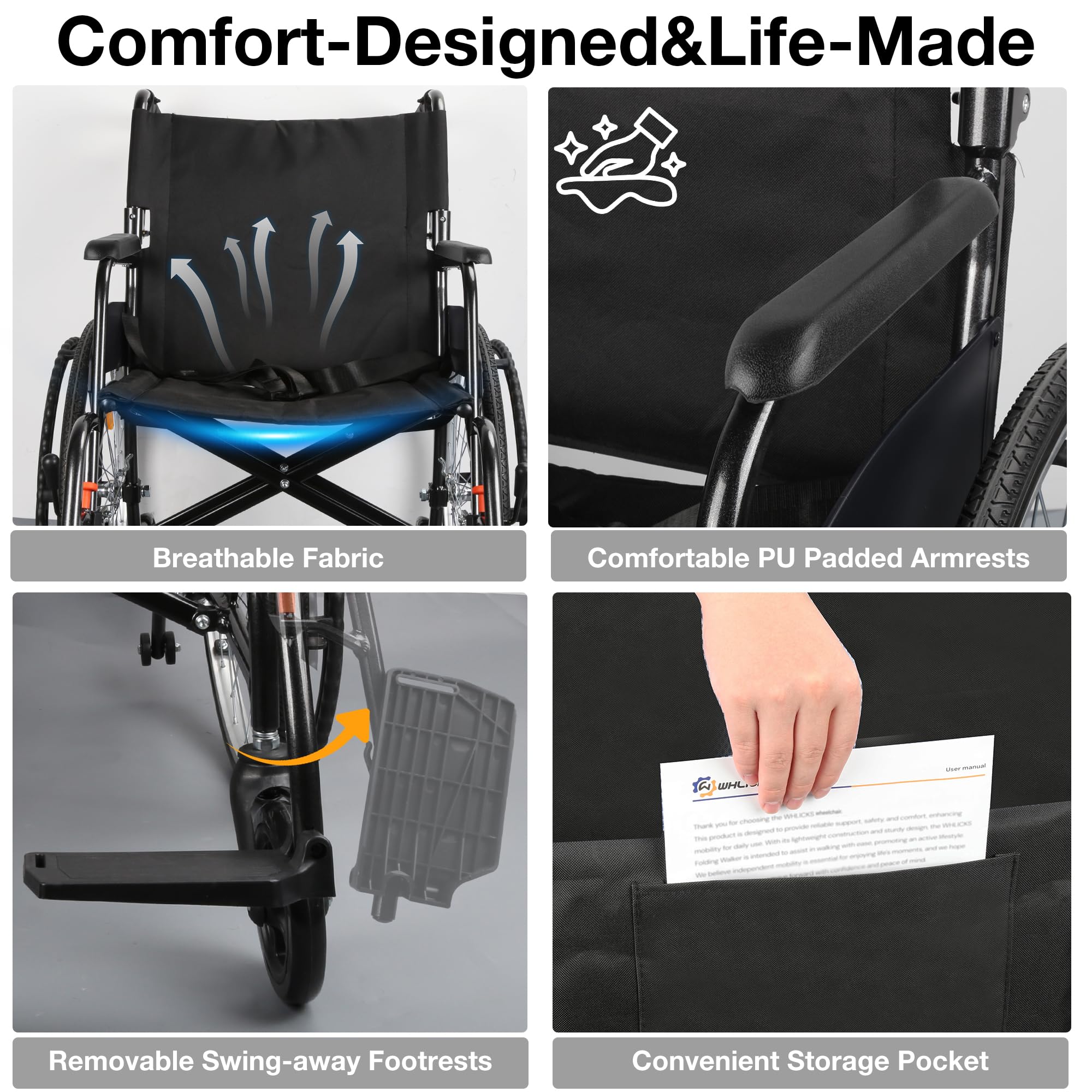 Premium Adult Wheelchair - Lightweight & Foldable -6