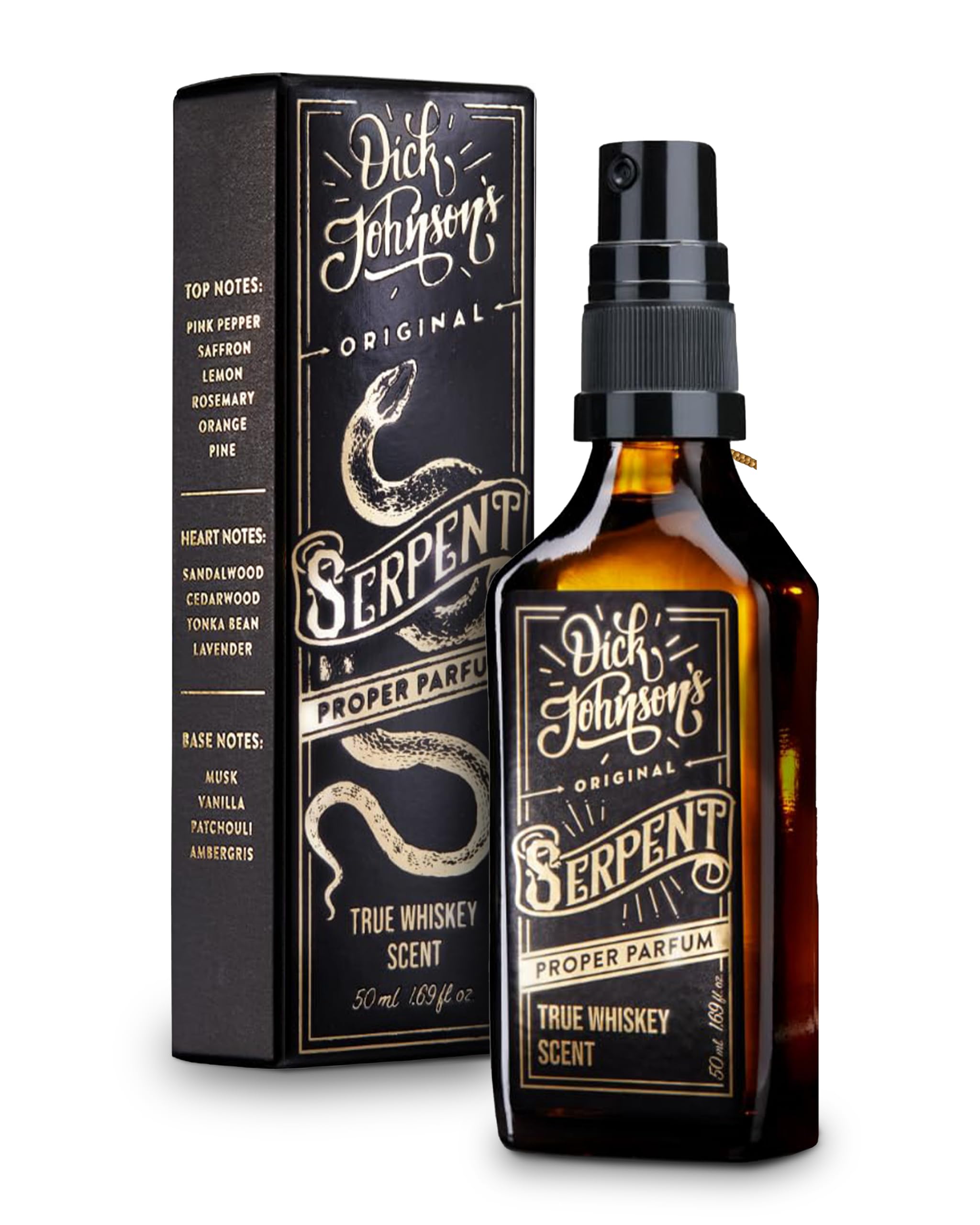 Dick Johnson Parfum Serpent True Whiskey 50 ml – Parfum mit Whiskeynote Tonkabohne Sandelholz – Herrenduft für Männer – Langanhaltendes Herrenparfum – Männer Parfüm Geschenk – Made in Finnland