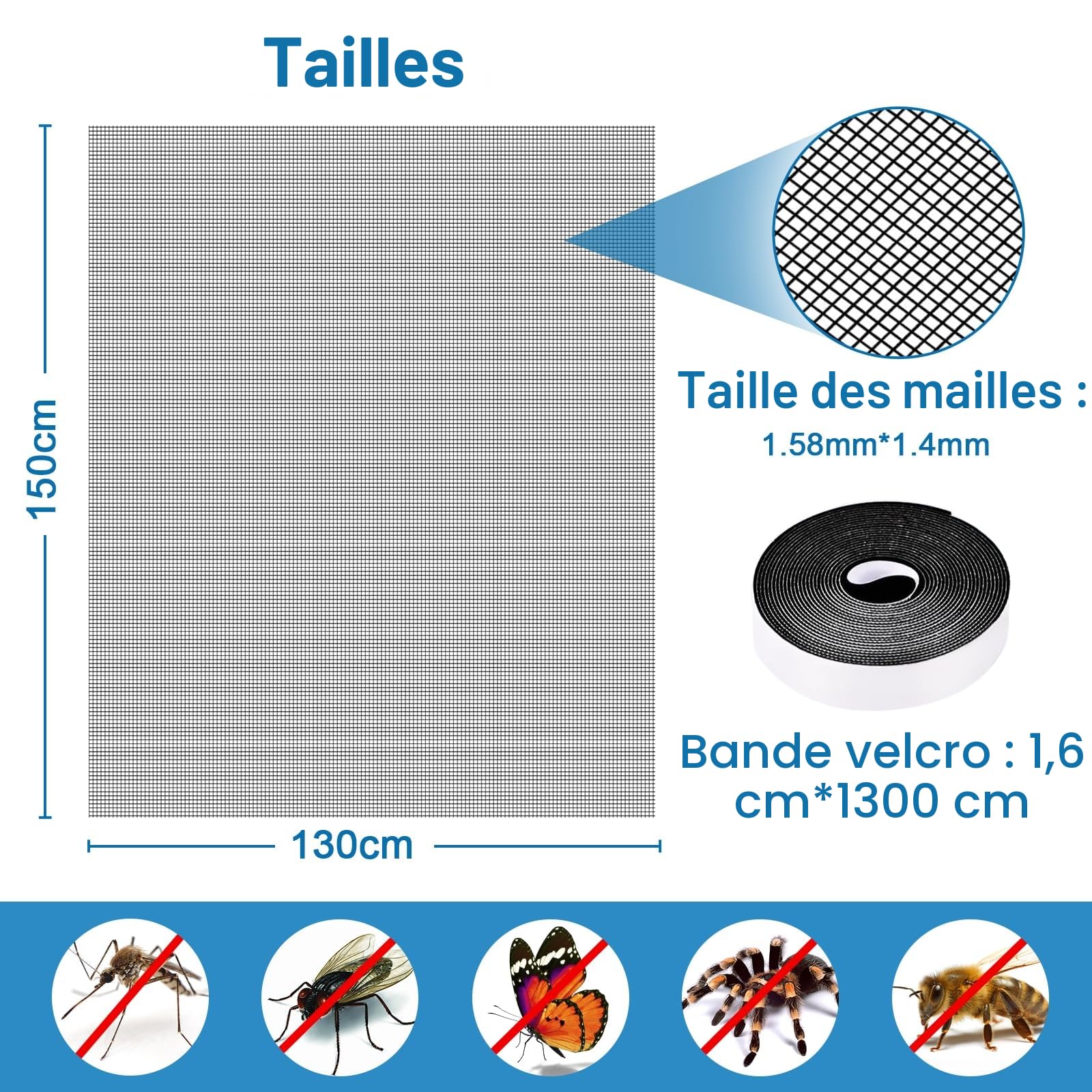 2 Pièce Moustiquaire Fenetre, 130X150cm Toile Moustiquaire Sans Percage Fibre de Verre, Filet anti Moustique a decouper, Tissu Moustique Fenêtre Chat (Noir)