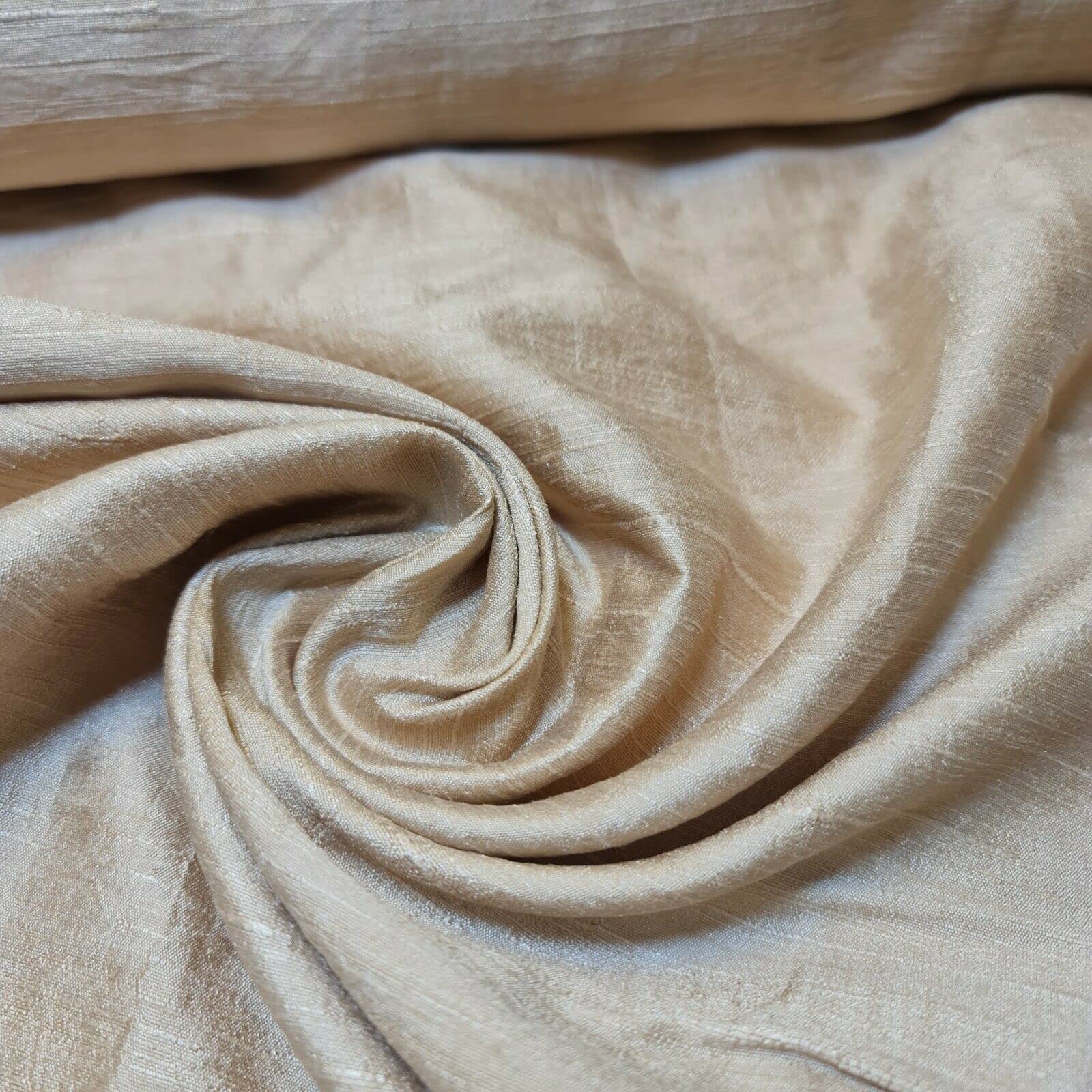 Plain Raw Silk Faux Dupion 100% Polyester Upholstery Fabric Bridal Material 44" (5 Meter, Gold New)