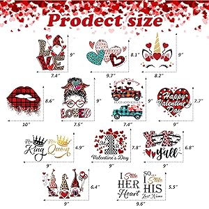 Valentine's Day Iron on Transfer Decals Patches for Shirts, Heflashor 12PCS Heart Leopard Appliques Red Buffalo Heat Transfers Stickers Patches for Couples Shirts Clothing, Hoodies Design