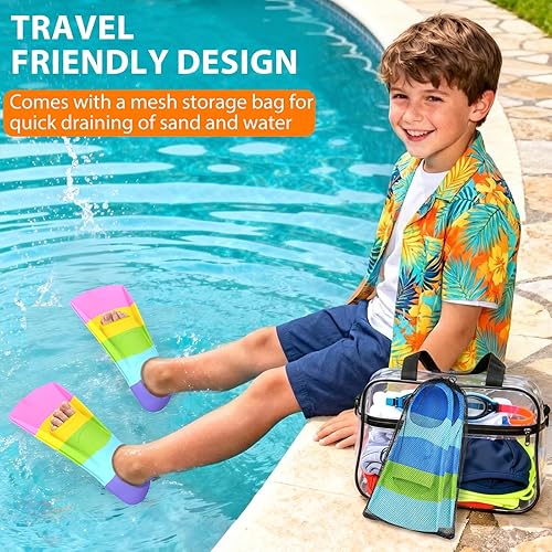 Miniatura 8 de Gintenco Aletas de natación para niños, aletas de entrenamiento de natación para natación, aletas de tamaño de viaje con bolsa de malla, aletas de