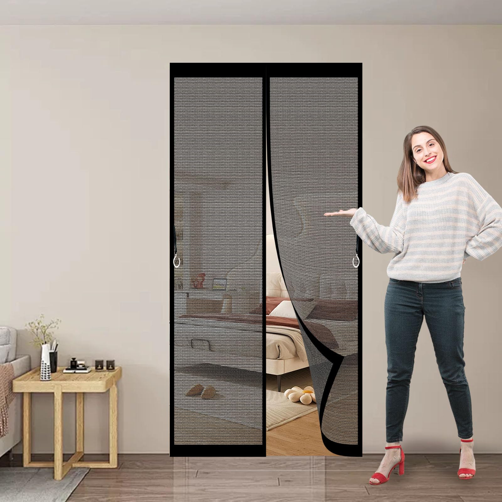Mosquitera Magnetica para Puerta 168 x 218 cm Se Cierra Automáticamente, Fácil Instalación sin Taladrar Cortina de Puerta Mosquitera para Correderas, Garaje O Patio, Negro