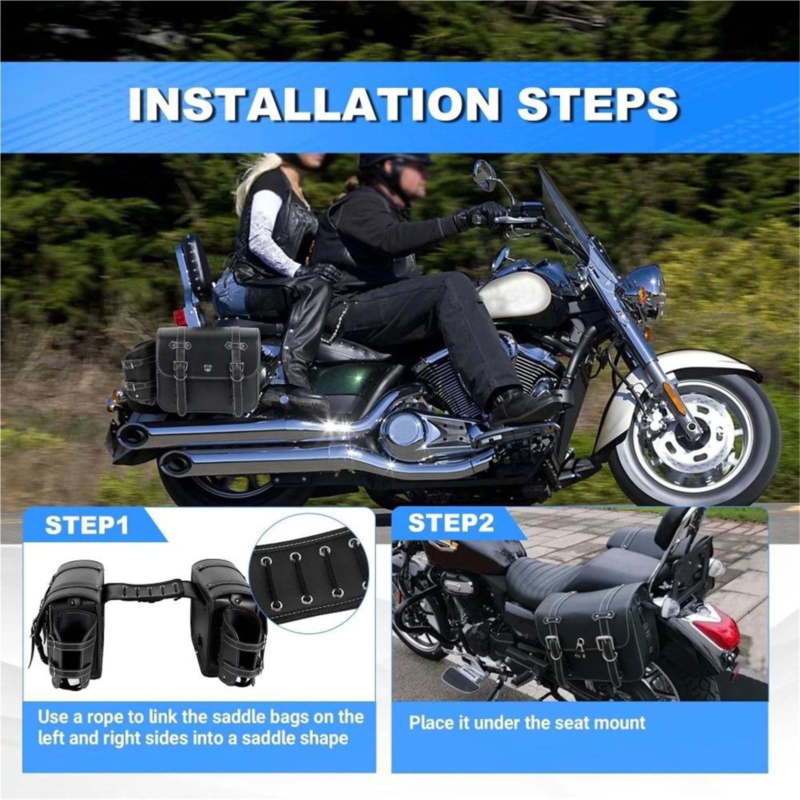 Reisebeutel Universelle Motorrad-Satteltaschen, Überwurf-Satteltaschen, PU-Leder, Seitengepäcktaschen Mit Getränkehalter Für Harley Sportster, Für Softail, Für Dyna(Nero)