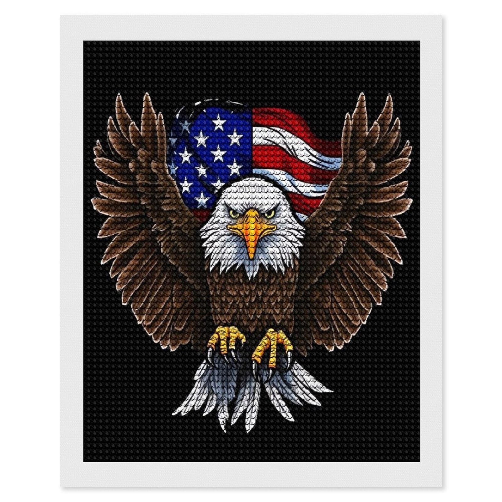 FodPand USA Flag Patriotic Eagle 5D Diamond Painting Kits for Adults Beginners Full Drill Round Diamond Dots Pictures Gem Art Supplies for Home Wall Room Decoration DIY Craft Set Gift 16x20