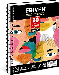 EBIVEN 9"x12" Marker Paper Sketchbook, 120 GSM/73 lb Markers Drawing Papers, 60 Sheets Hardcover Spiral Bound Sketch Book for Drawing, Sketching, Coloring, Lettering