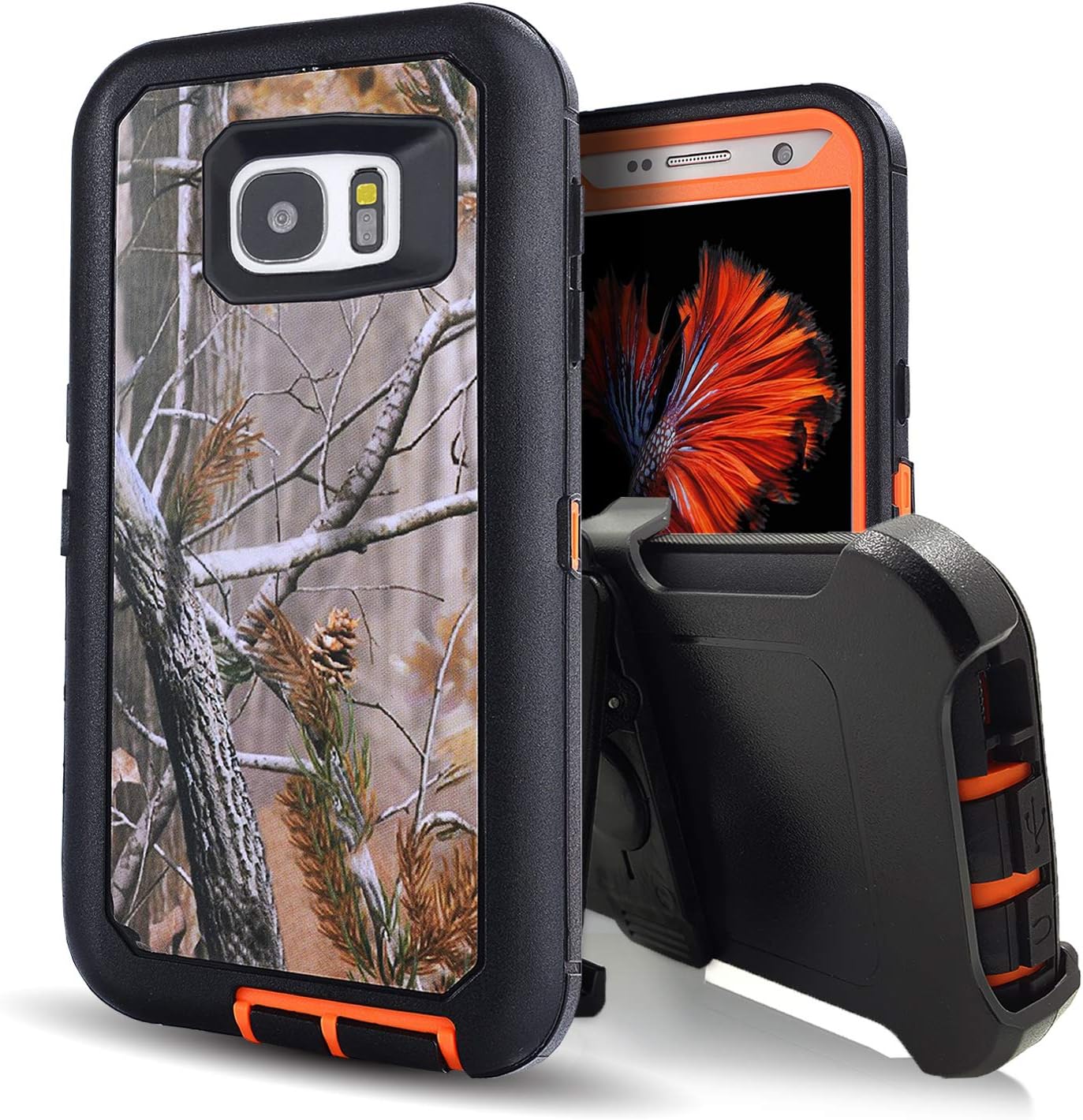 Galaxy S7 Case,Kecko® Heavy Duty Protection Shock Reduction/Bumper Case Shockproof Dirtproof Defender Camo Cover Case w/Built-in Screen Protector for Samsung Galaxy S7 Cover Case (Tree Orange)