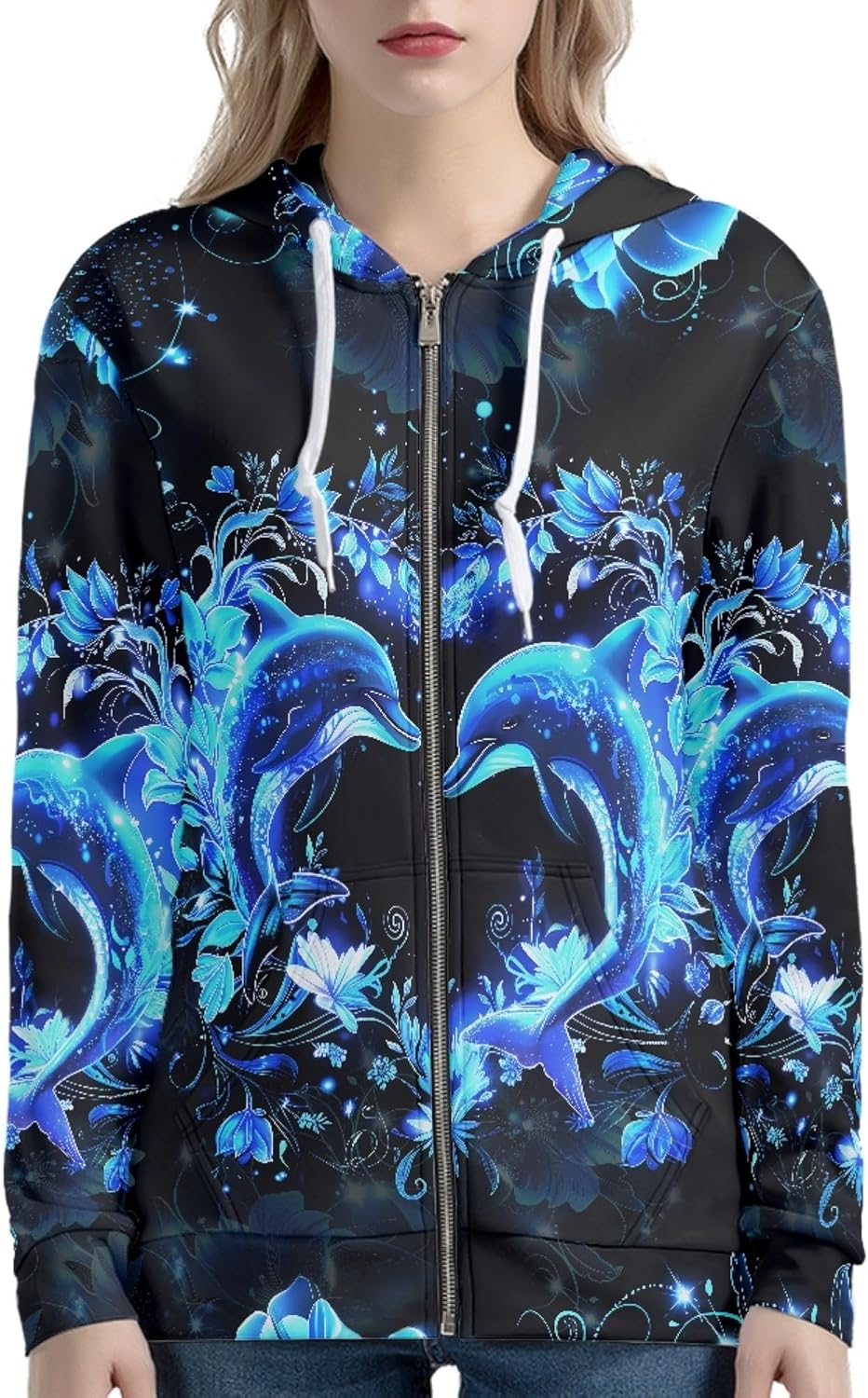 Grapgicjoy Zip Up Hoodies For Women Printed Zipper Hoodie Sweatshirt Casual Long Sleeve Fall Thin Jacket Coat