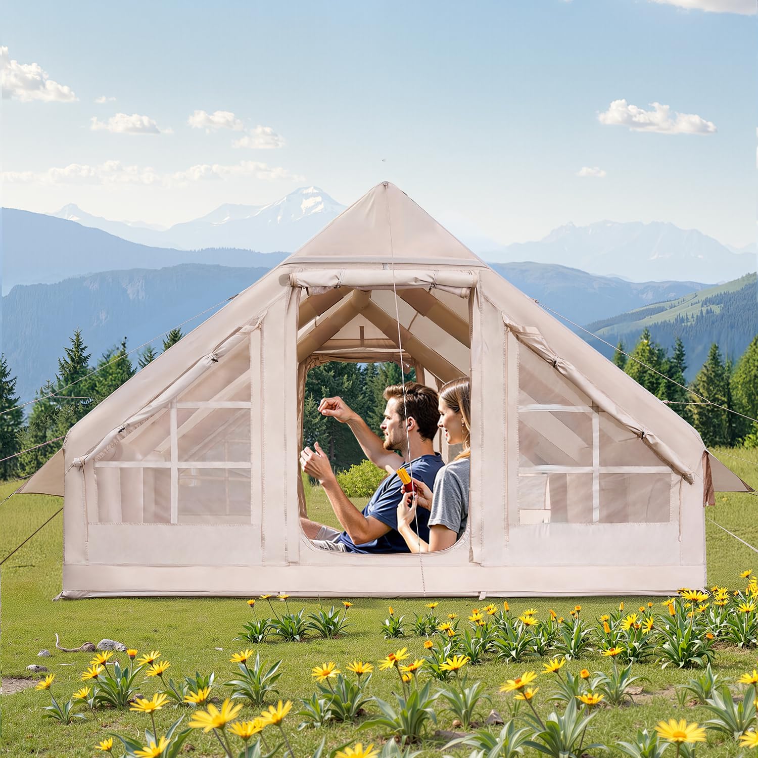 VEVOR Tente de Camping Gonflable Tente de Glamping 3 à 12 Personnes Oxford 300D Facile à Installer