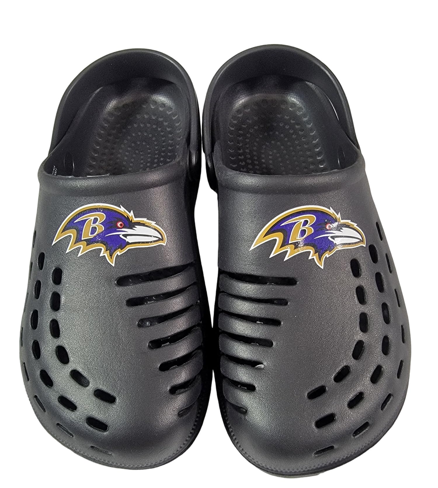 FOCO NFL Unisex-Adult Team Logo Solid Clogs with Heel Strap Comfortable Water Slip on Shoes (Baltimore Ravens, US Footwear Size System, Adult, Men, Numeric Range, Medium, 13, 14)