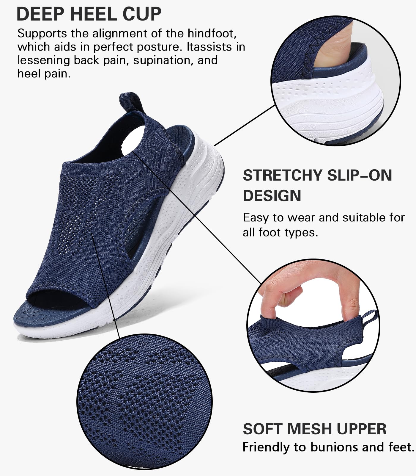 Sandalias de senderismo para mujer, ortopédicas, cómodas, para fascitis plantar, antideslizantes, informales, con puntera abierta, para atletismo, verano, playa