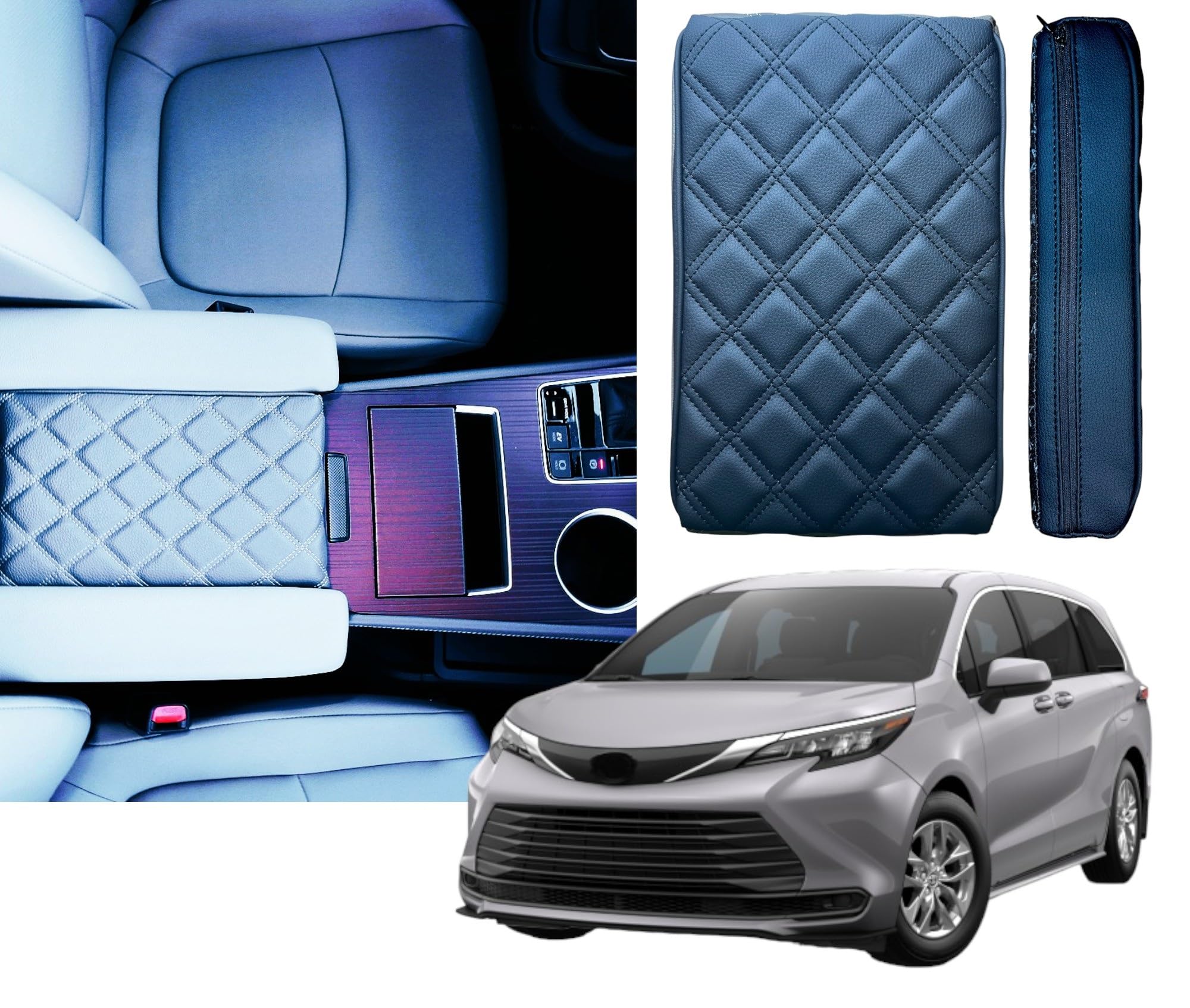 EMZ Leather Center Console Armrest Cushion For Toyota Sienna 2021-2024 - Memory Foam Pad, Gray