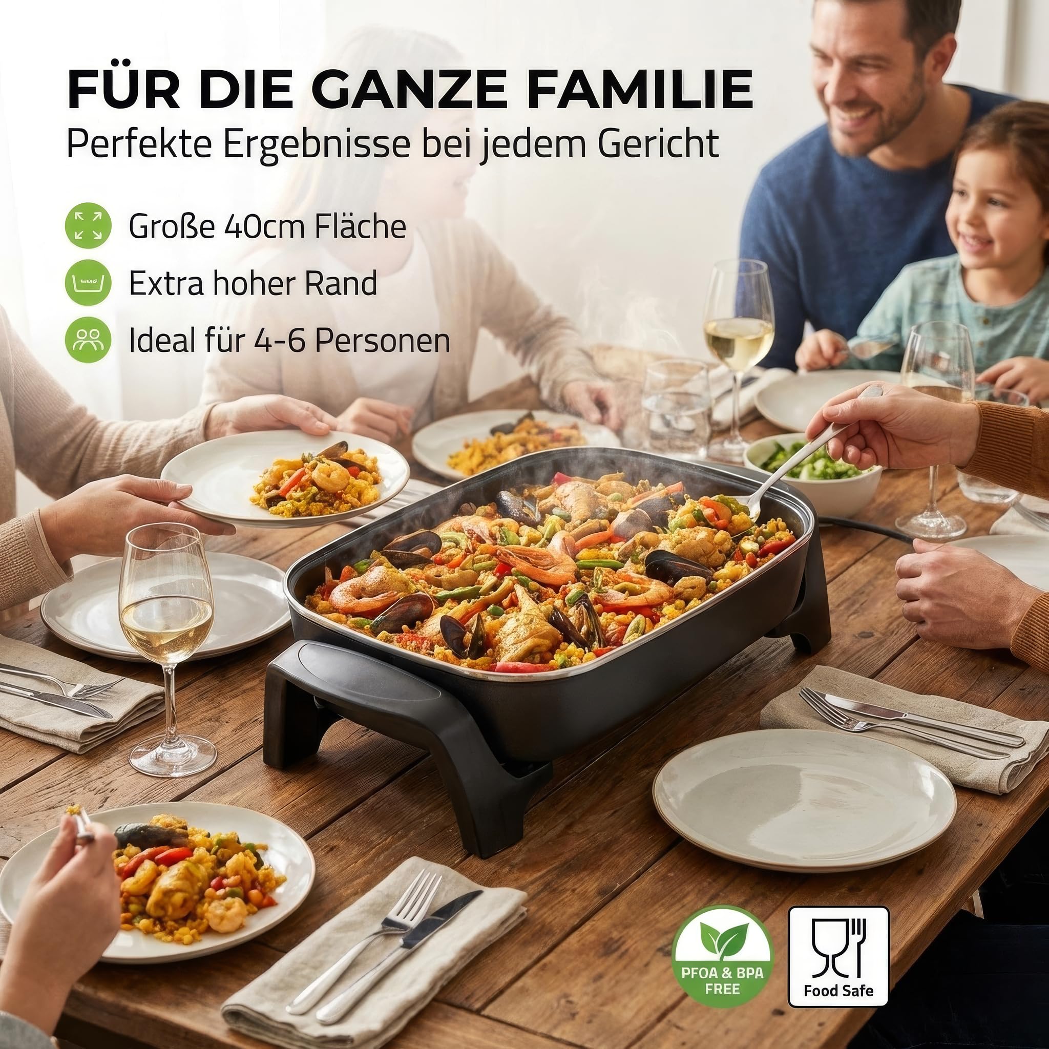 Elektrische Pfanne - 40 cm - Dickwandiges Aluminium-Gussgehäuse