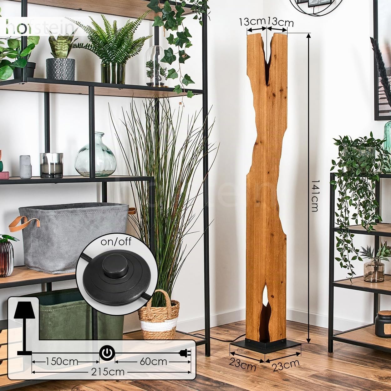 HOFSTEIN lampada a stelo Sernadelo, moderna lampada da terra in metallo/bambù, curva stile bohémien con interruttore a pedale sul cavo, altezza 101 cm, 4 lampadine E27