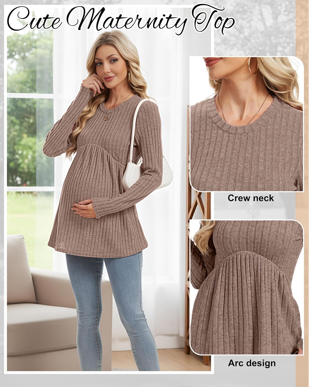 3 Pack Women's Maternity Shirts Ribbed Long Sleeve Pregnancy Tops Crew Neck Maternity Sweaters Pregnant Clothes - Image 7