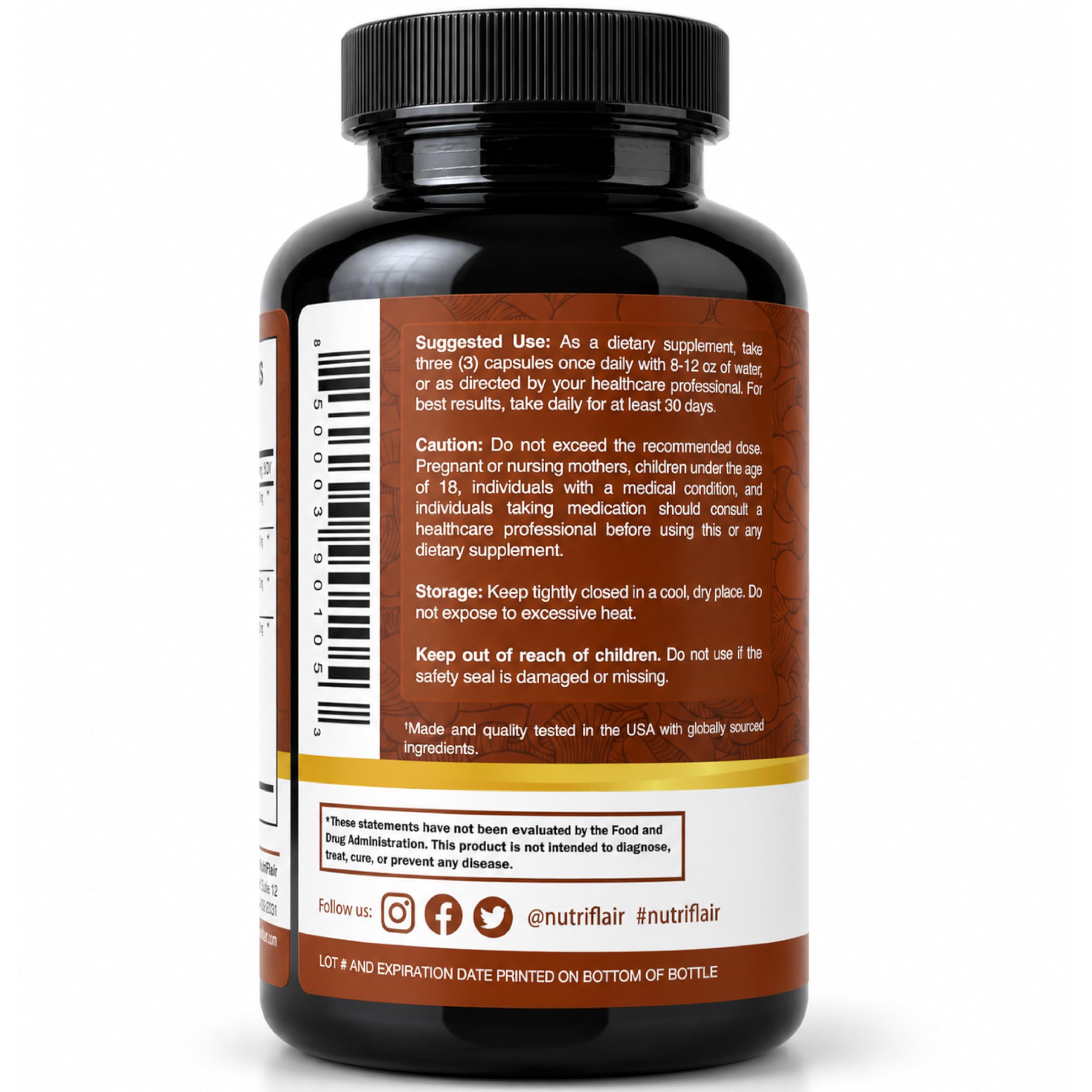 NutriFlair 10 Mushroom Complex Supplement 2600mg, 90 Capsules | Made in USA — Amazon image 5