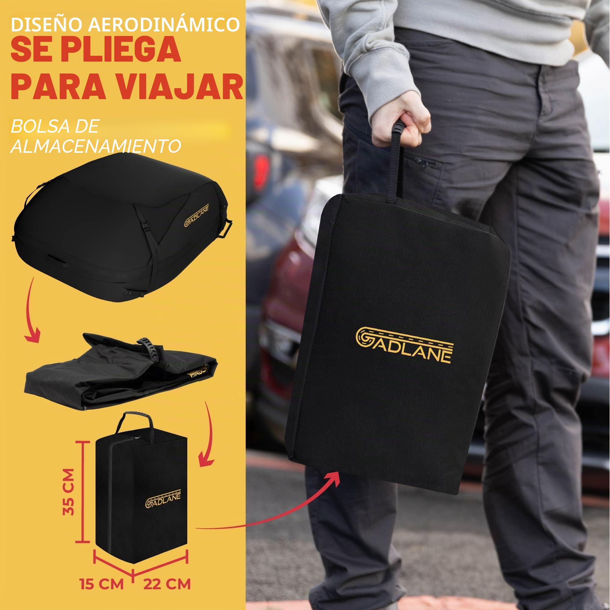 GADLANE Bolsa de Techo para Coche, 400L, Impermeable, con 4 Correas Resistentes, Alfombrilla Antideslizante y Bolsa de Almacenamiento (Negro)