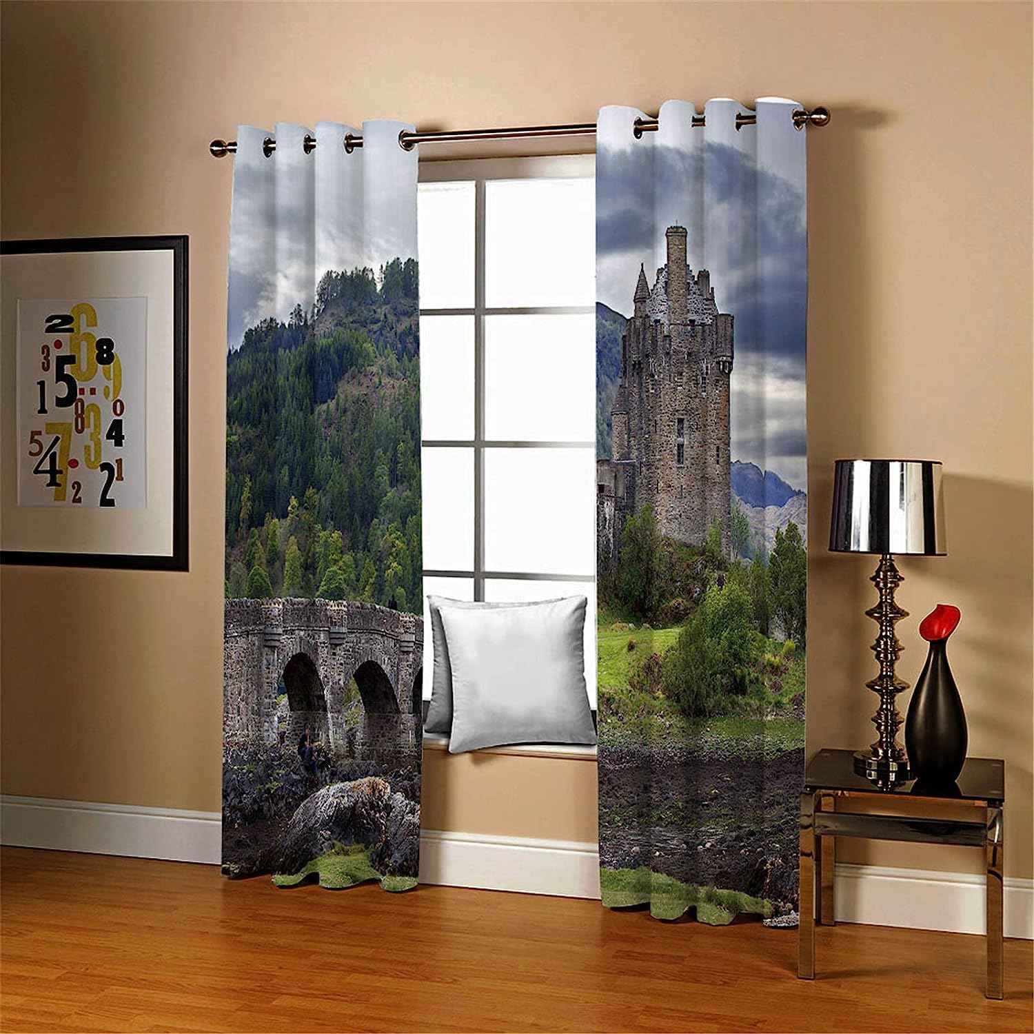 Gardinen Mit Ösen Braunes Schloss 2Er-Set Verdunkelungsvorhang, 3D Printing Shading Vorhänge Für Schlafzimmer Living Room Children's Room，100% Polye