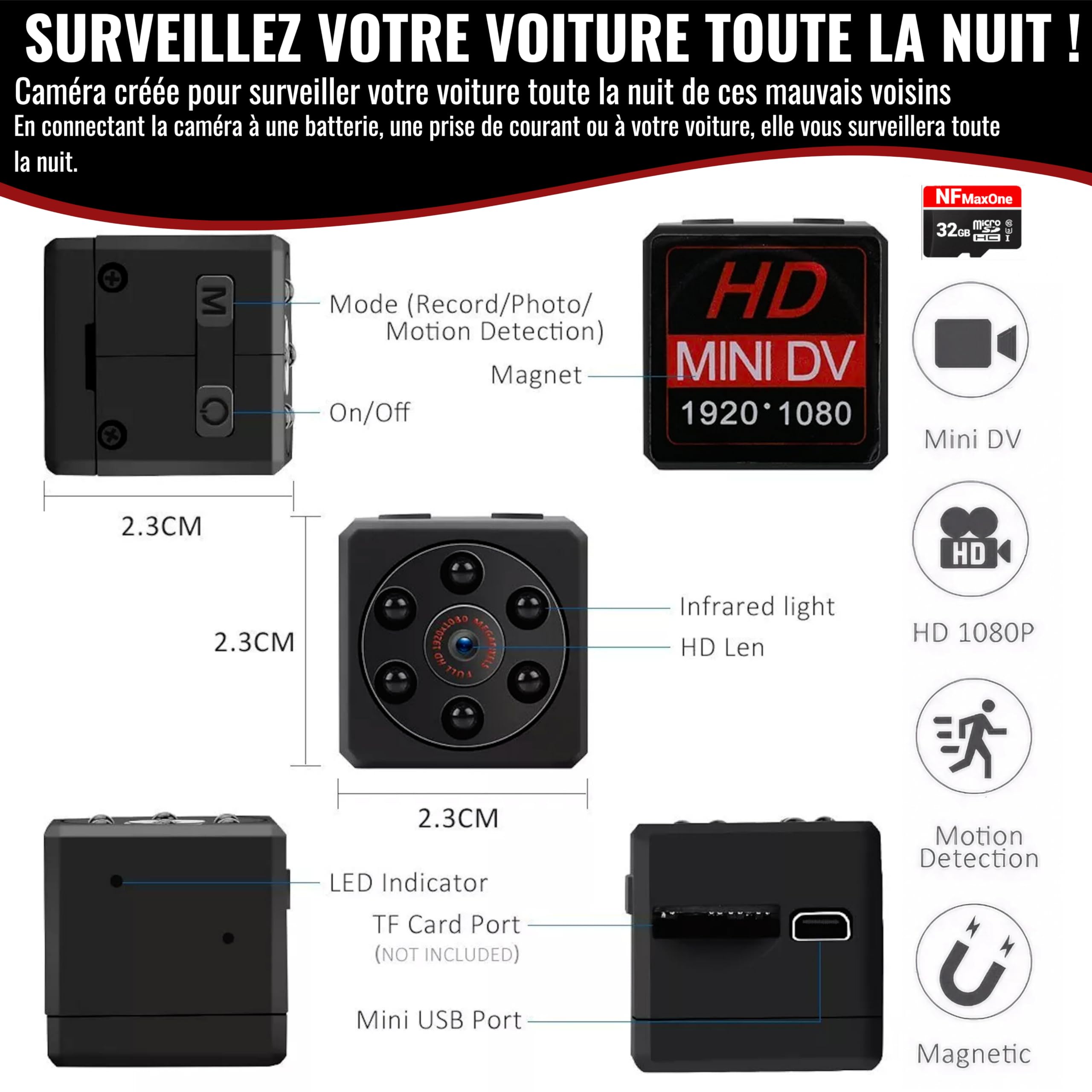 Mini Caméra Espion - Marque - HD 1080P - Wifi IP - Noir