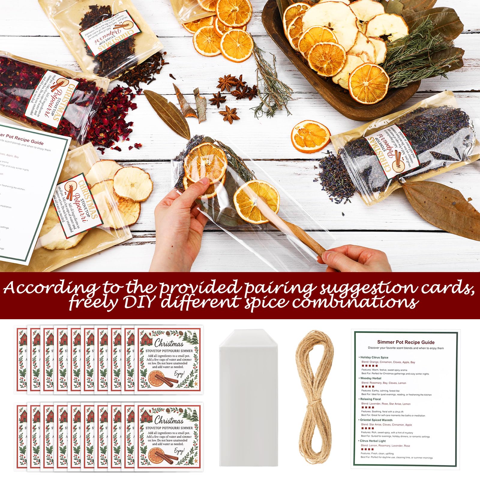 Loopeer Potpourri-Simmer-Set, 465 g, DIY, Weihnachten, Herd, Potpourri mit Karte, transparenter Beutelanhänger, Weihnachtsduft, Winterherd, Duftzutaten für Zuhause, Duft, Einweihungsgeschenk, 9 Stück