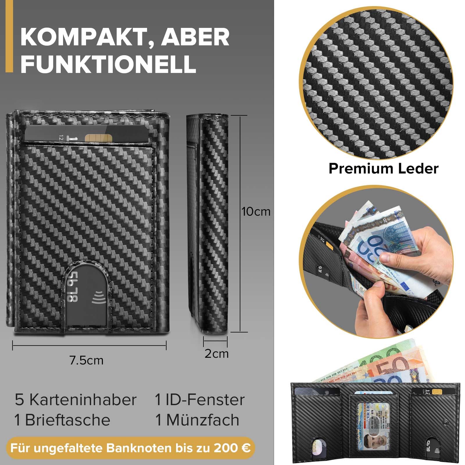 UNOSEKS Portafoglio da uomo – Portafoglio da uomo con protezione RFID, Tri-Fold Portafoglio da uomo Nessuno, Slim Wallet con scomparto per monete, 1 ID e 4 carte di credito, da uomo