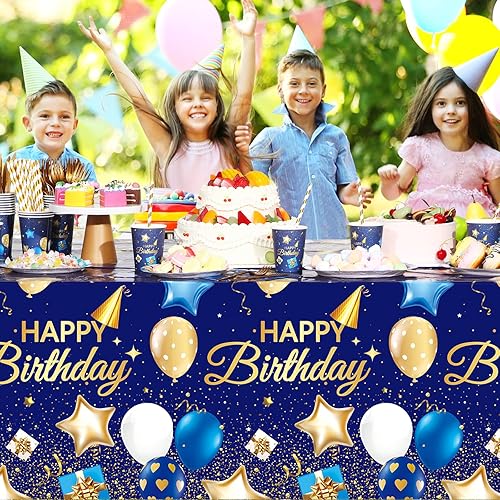 Miniatura 5 de Norme Juego de vajilla azul marino para decoración de cumpleaños, incluye mantel de 25 piezas, platos de papel azul, servilletas, vasos de papel,