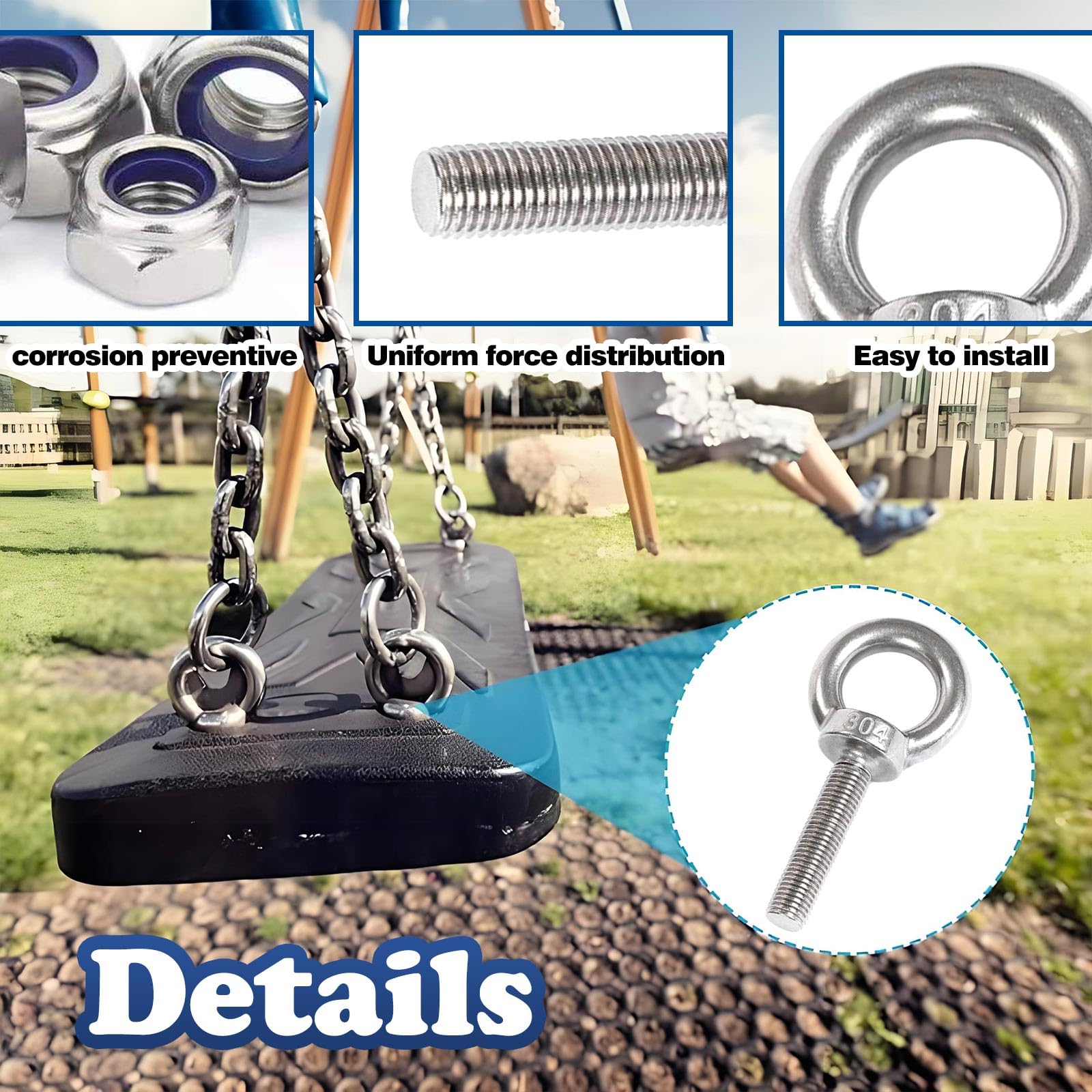 Bulloni ad anello M6 x 35 in acciaio inossidabile 304, set con 2 bulloni e 4 dadi di bloccaggio, resistenti alla corrosione e facili da installare, per uso in ambienti umidi e lavori di soll