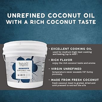 Wildly Organic Coconut Oil Virgin Unrefined (Cold Pressed), 8 lb./1 gal | BPA Free Container, Perfect for Skin, Hair, Smoothies, Cooking, Baking