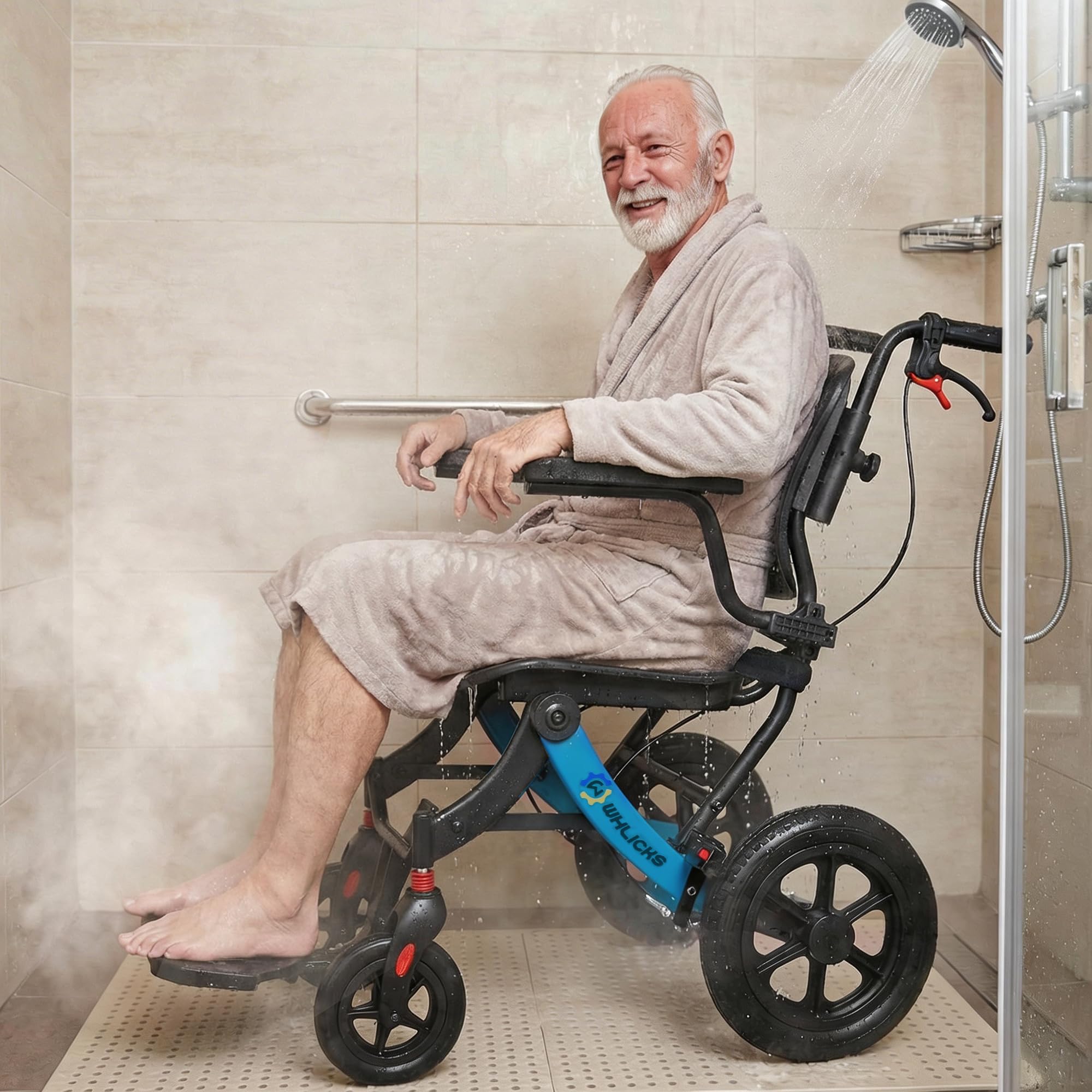 Silla De Transporte Plegable Ligera WHLICKS Para Adultos Y Ancianos, Silla De Viaje Portátil Con Cojín Extraíble Y Ruedas De 12 Pulgadas, Silla De Ruedas Ergonómica Con Altura Ajustable