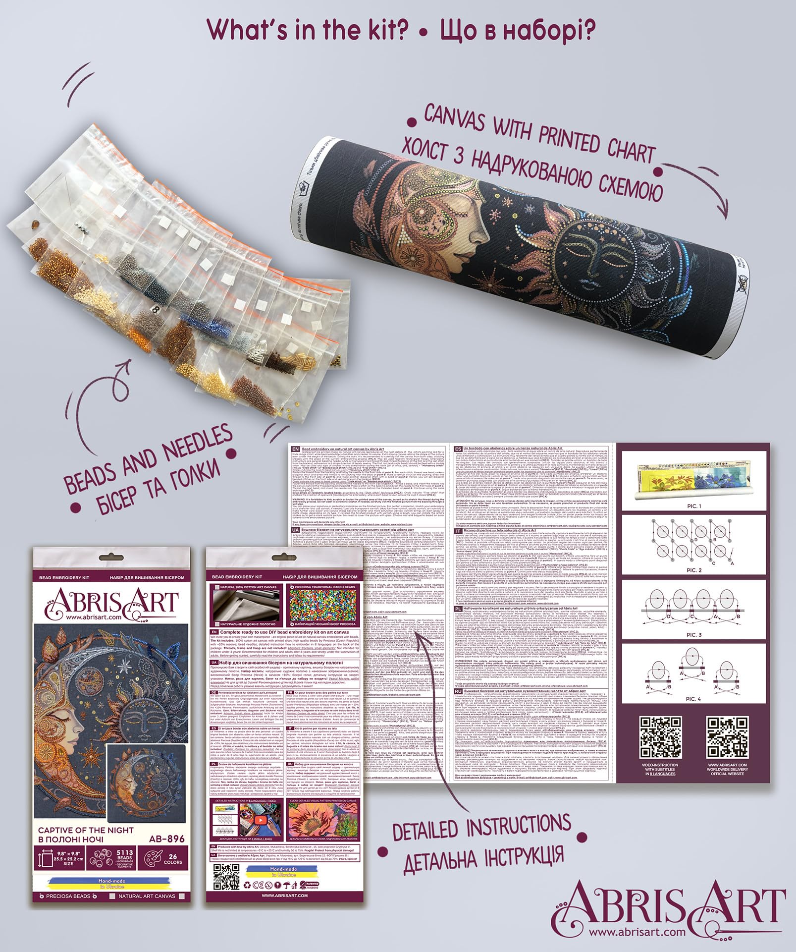 Abris Art Zestaw do haftu koralikowego DIY Rękodzieło HandMade Płótno ze Wzorem, Koraliki 5113 sztuk, Igły dla Początkujących Zestaw z Akcesoriami