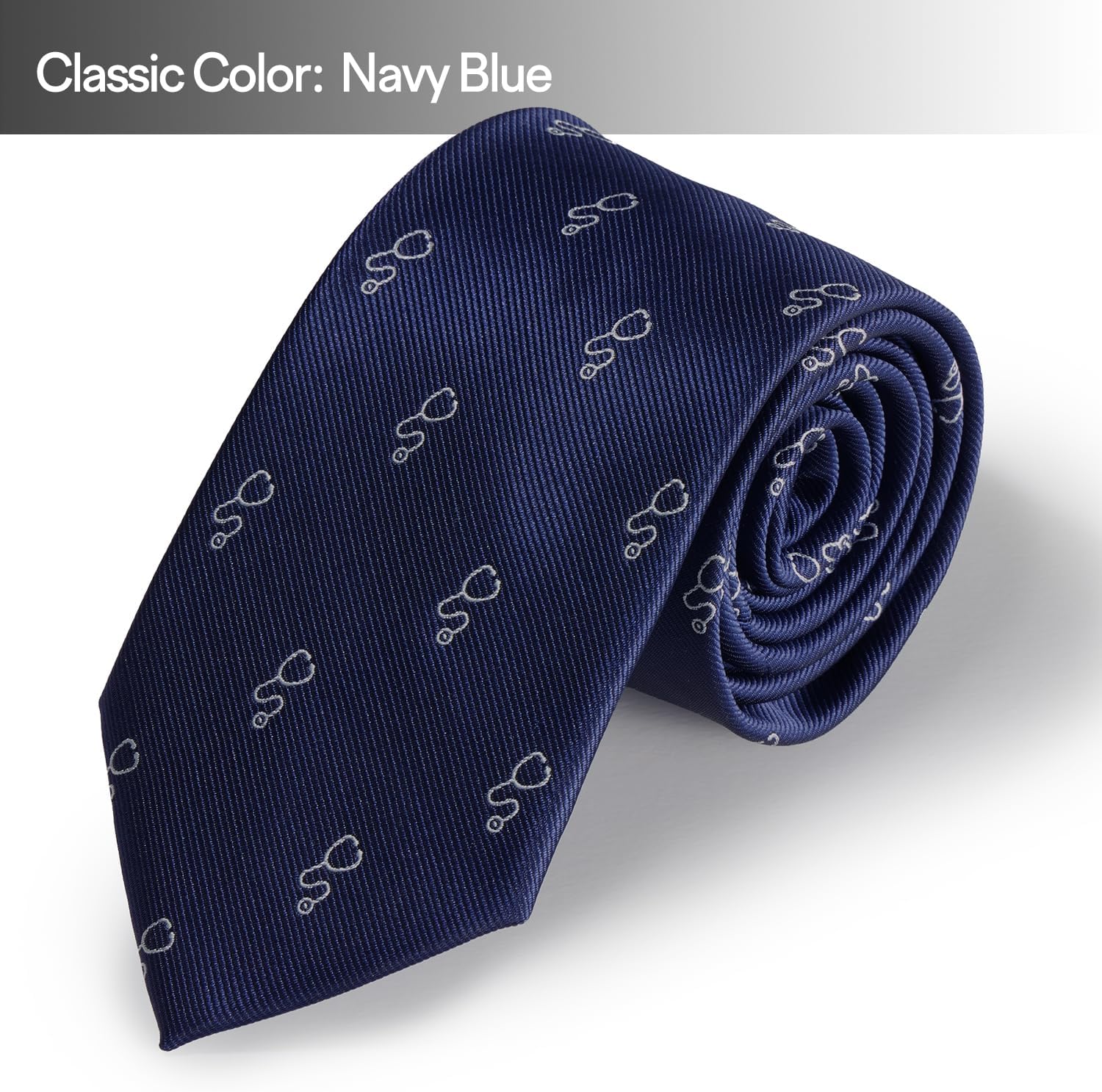 Medical Gift Set - Navy Blue Doctor Tie, Stainless Steel Tie Bar with Premium Gift Box, Useful Gifts for Doctors Male or Female, Surgeons, Nurses, and Medical Students