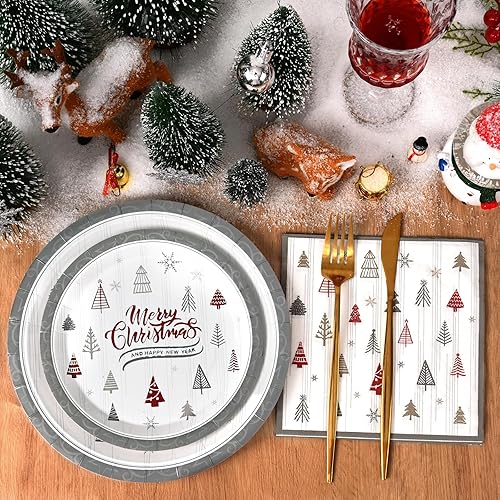 Miniatura 2 de Homlouue 200 platos y servilletas de papel de Navidad, juego de vajilla desechable de renos de Navidad, platos de fiesta de Navidad, platos simples
