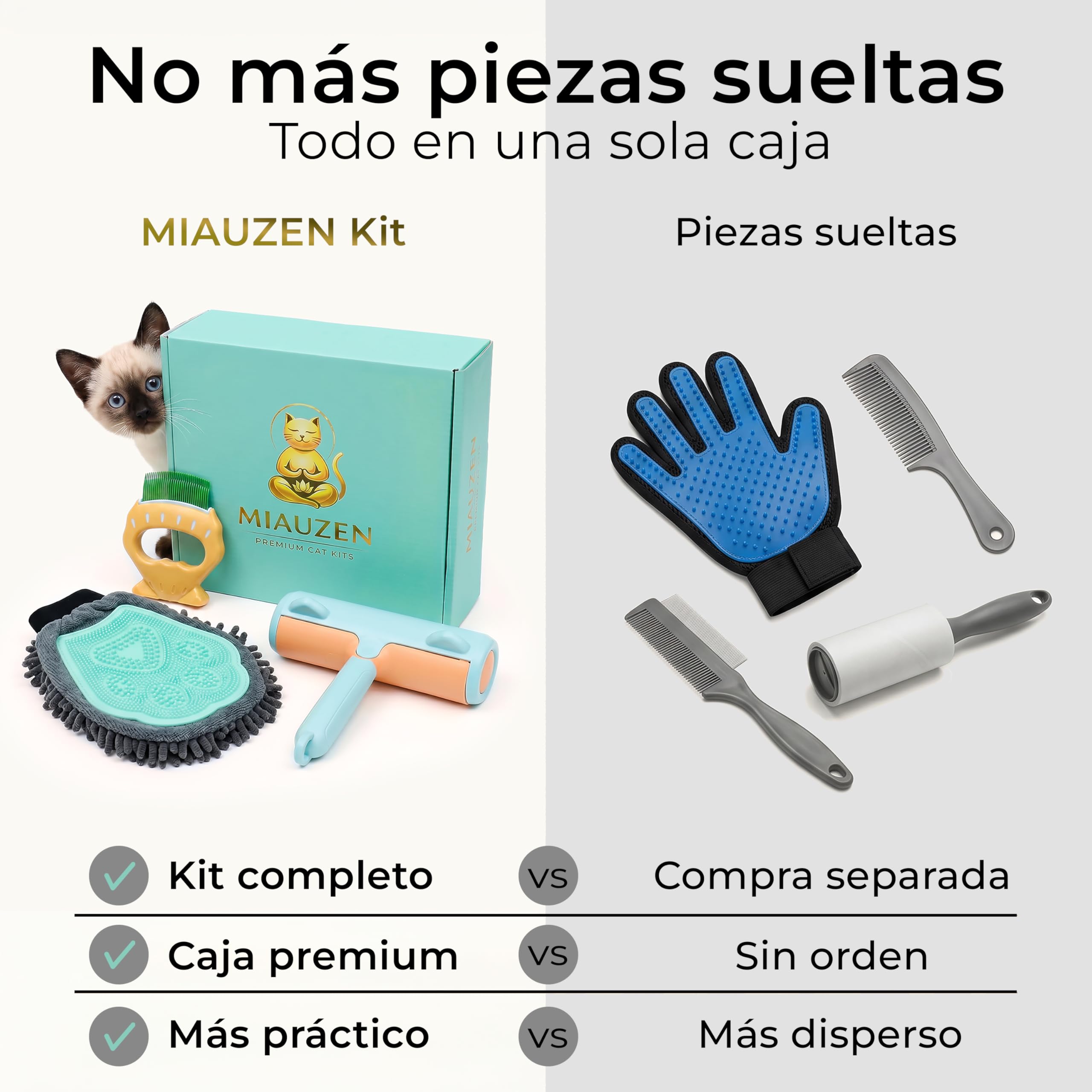 Kit Quitapelos Premium para Gatos de Interior - Guante Suave Mejorado con Velcro Firme + Cepillo Quitapelos Reutilizable para Sofá y Ropa + Mini Peine - Pack Todo en Uno