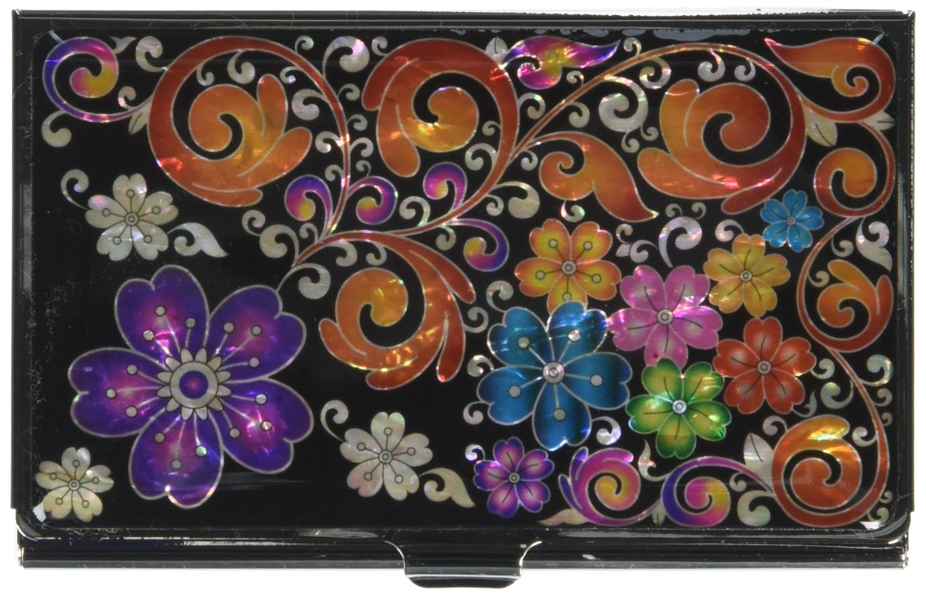 Mother of Pearl Design RFID Blocking Protection Business Card Case, Credit Card Holder, Metal Name Card Case, Stainless Steel Engraved Slim Purse