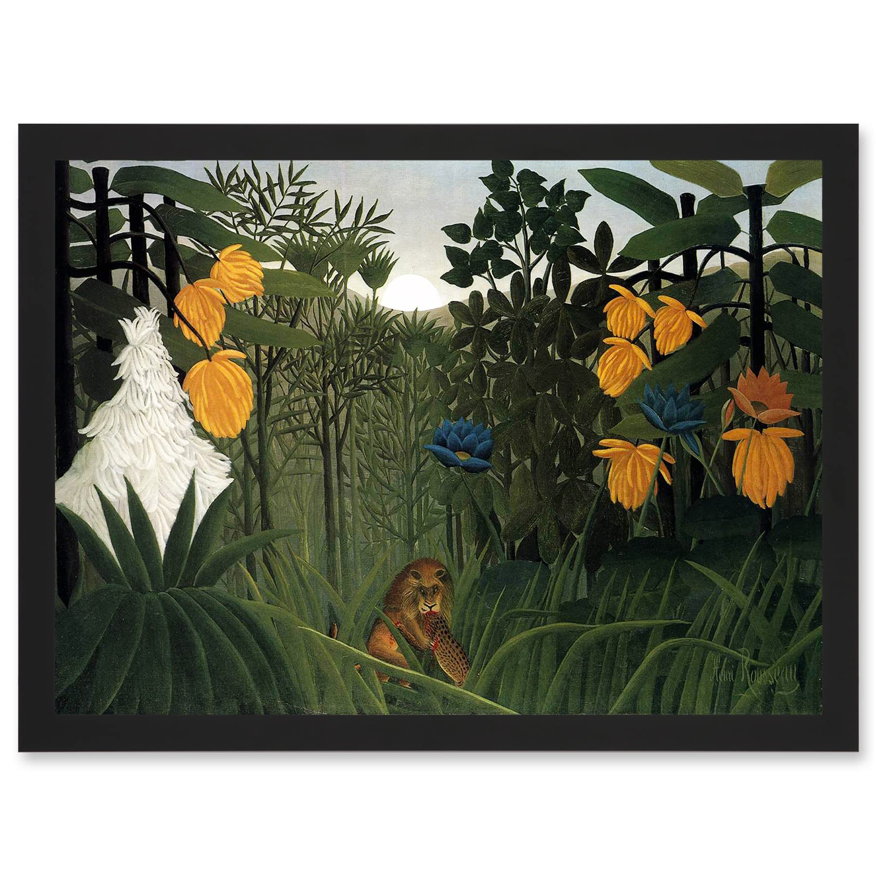 Artery8 Painting Henri Rousseau The Repast Of The Lion Artwork Framed Wall Art Print A4