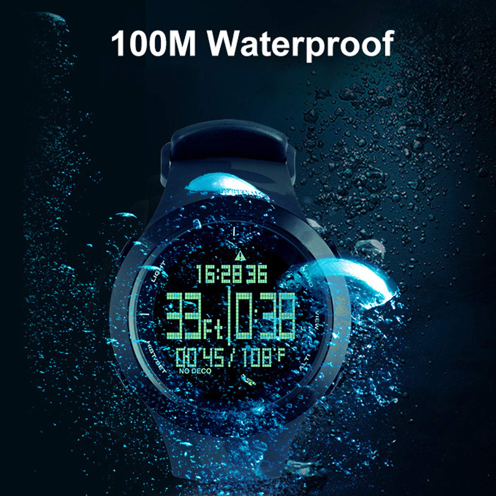Schnorchel-Unterwassersportuhr, 100 m wasserdichte Tiefenmessung mit Tauchdatenanalyse, multifunktionale elektronische Uhr zum Schwimmen und Schnorcheln