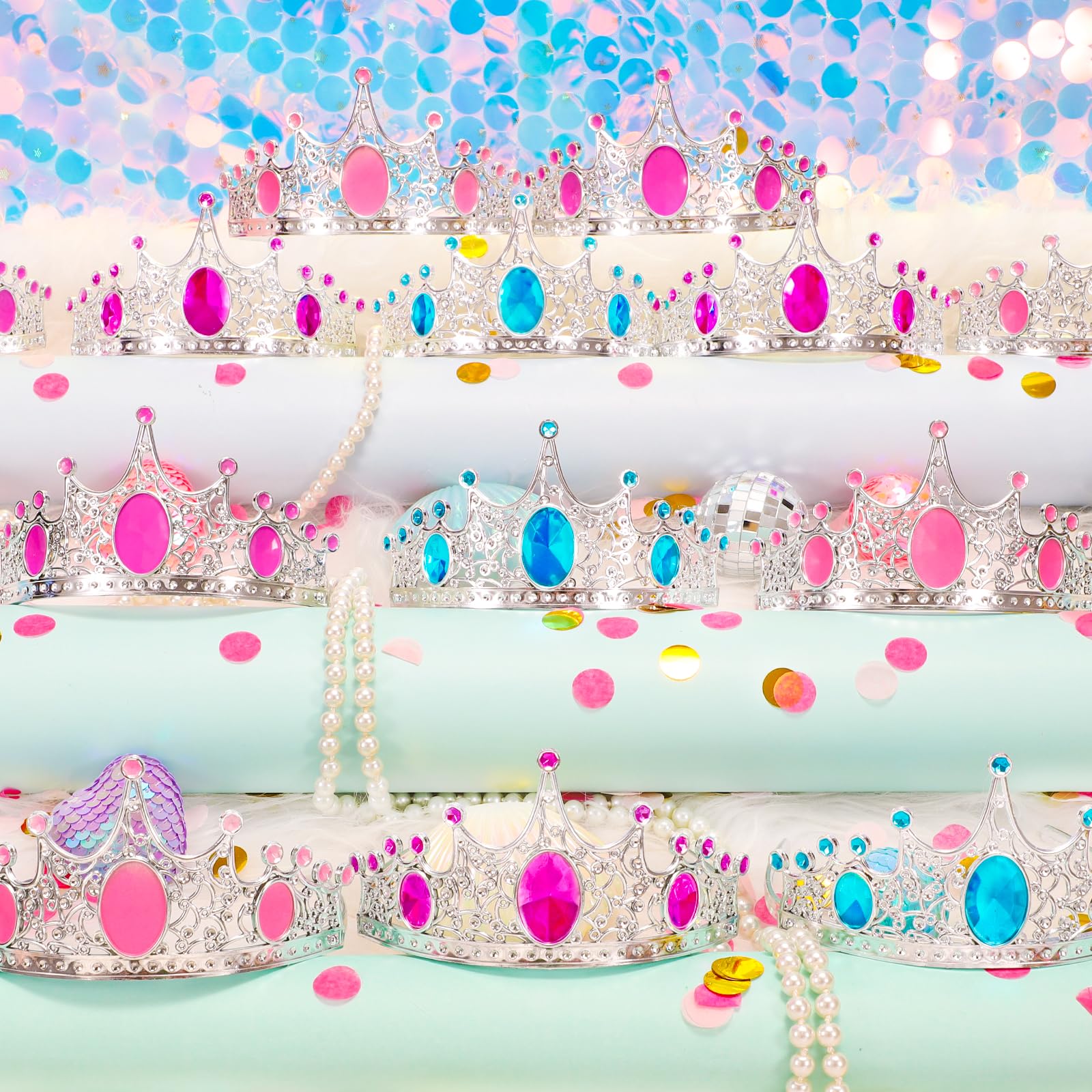 NINAOR Party Favors Princess Crowns for Little Girls, 16Pcs Princess Dress Up Tiaras for Kids Jewelry Cosplay Accessories, Princess Toys Headband