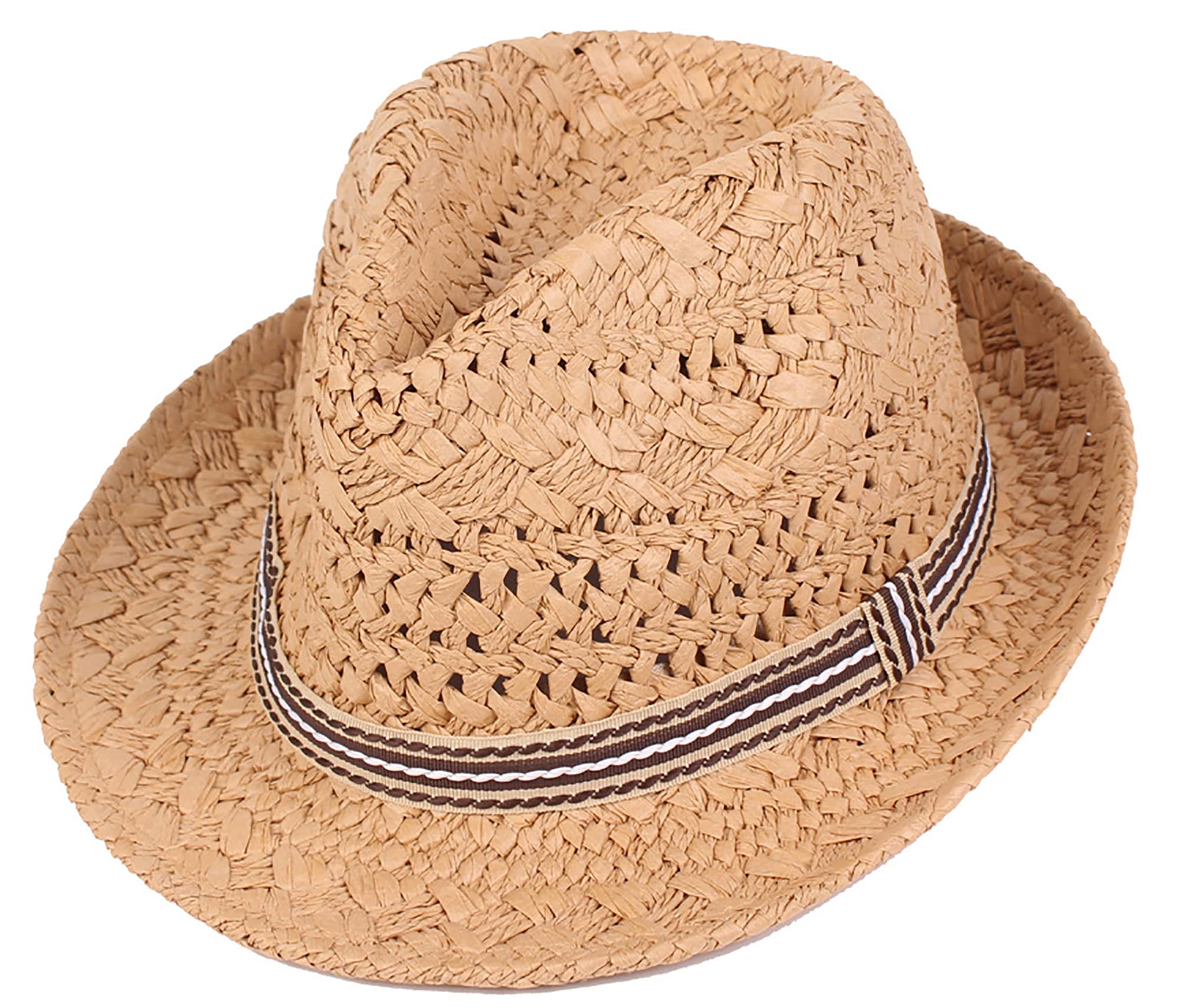 HilyBony Sombrero de sol para niños y niñas, sombrero de paja de rafia, sombrero de verano de ala corta, sombreros de Fedora Trilby Jazz Panamá