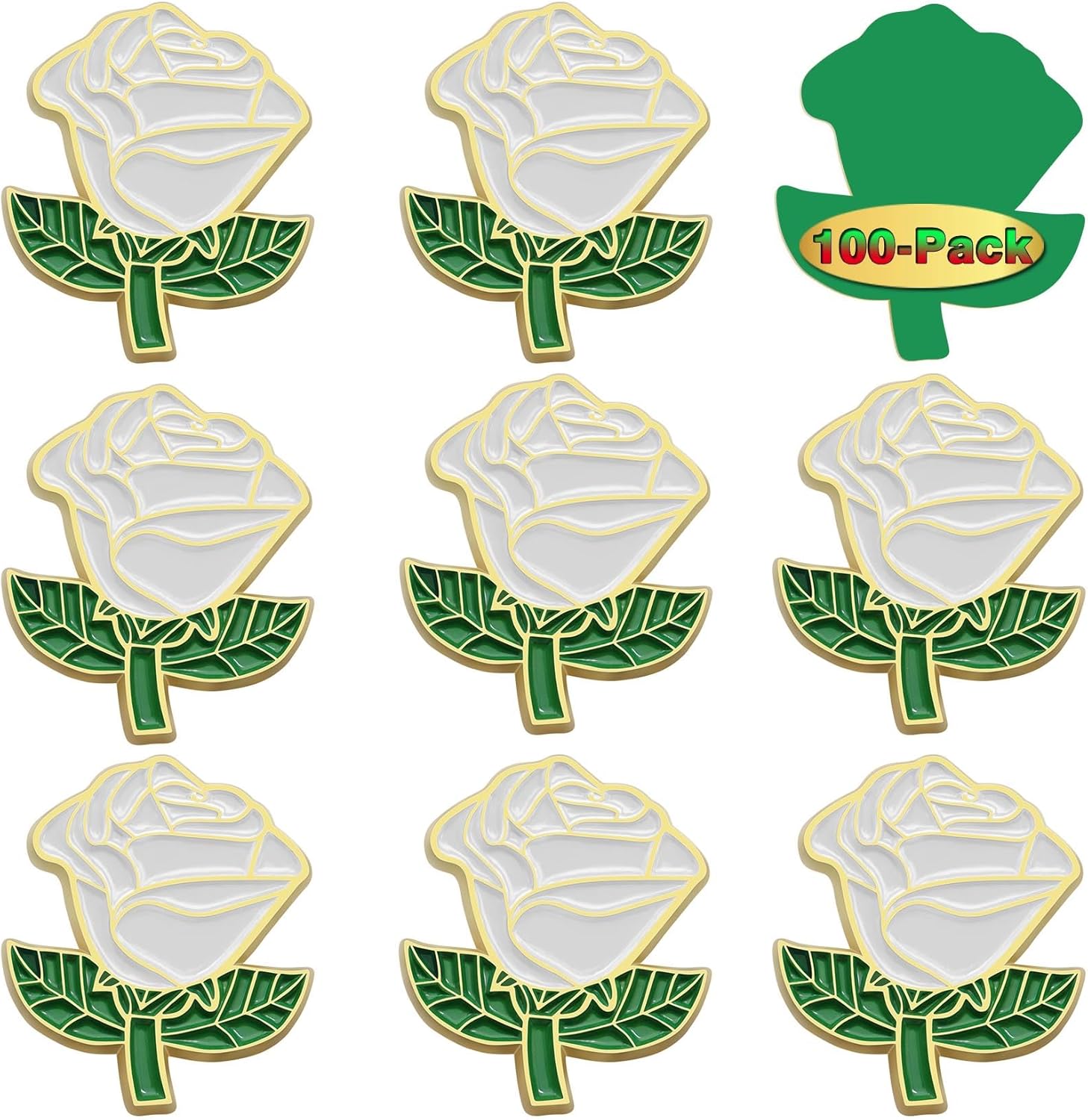 12/50/100Pcs White Rose Pins Bulk 1.2“ - Valentine's Day Flower Enamel Lapel Pin Brooch Badge Gifts For Men Women Clothes Bags Hats