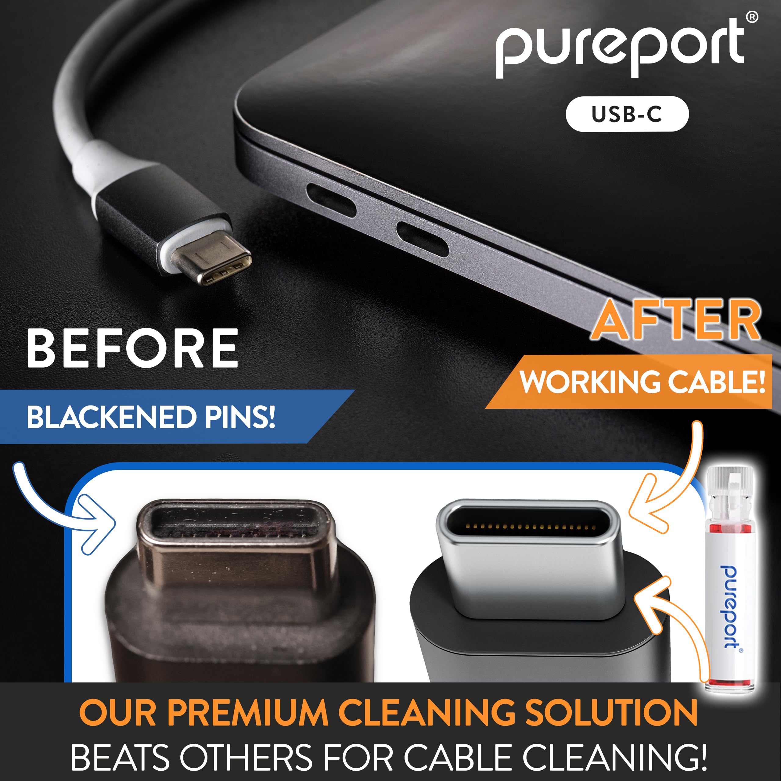 Pureport - Kit de limpieza para iPhone, la herramienta original de limpieza de teléfono, compatible con iPhone y iPad, reparación y restauración de puertos de carga, cables USB-C y conectores, como se