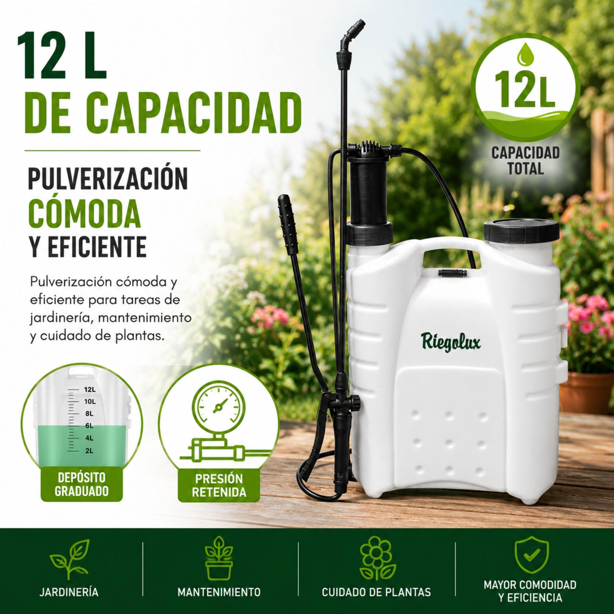 Riegolux 710098 Sulfatadora Tubon 12 l, Junta Viton