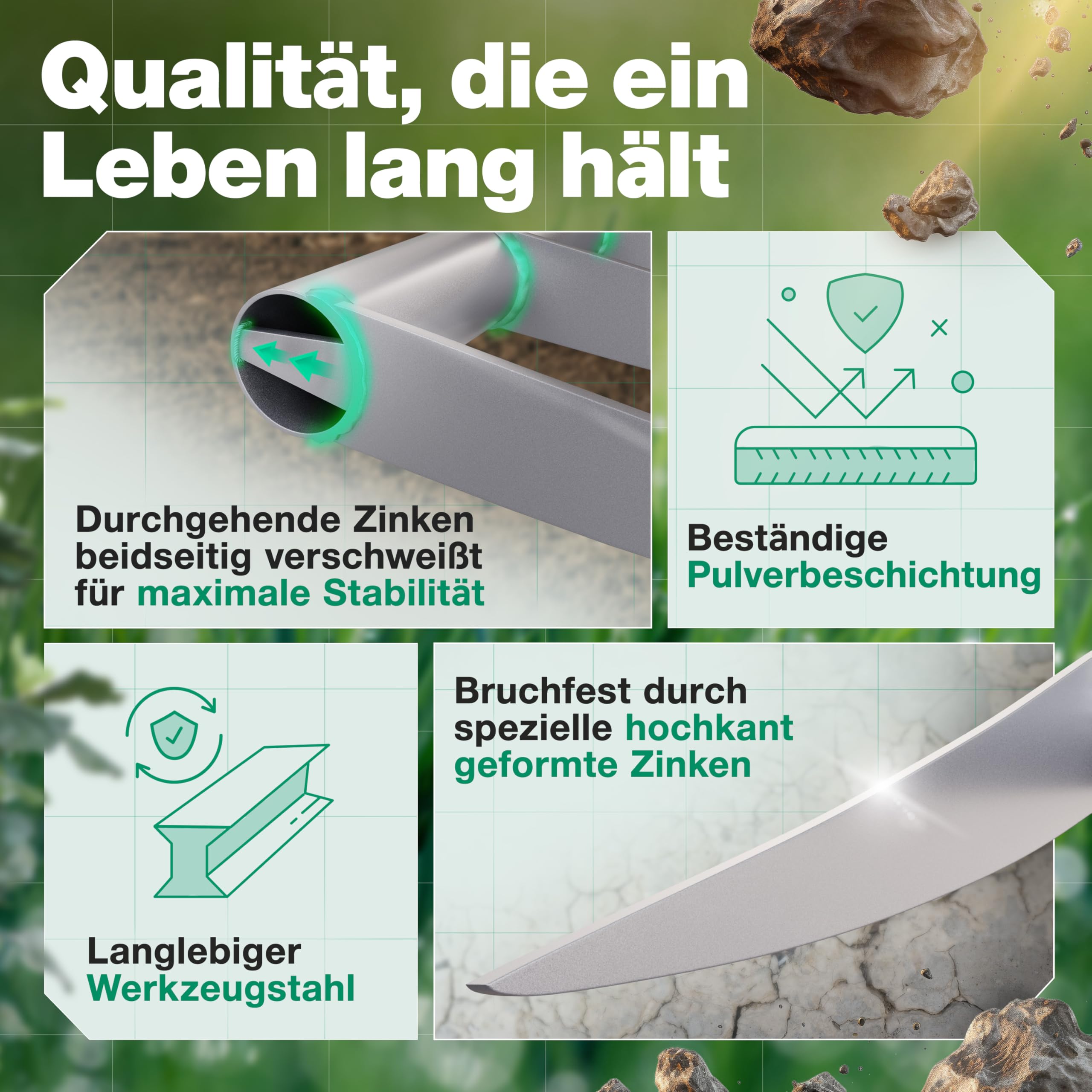 Smabix® Grabegabel mit 5 Zinken, Rückenschonend und extrem robust - Grabgabel/Broadfork für einfache Bodenlockerung und effiziente Gartenarbeit, überlegen gegenüber jeder Spatengabel