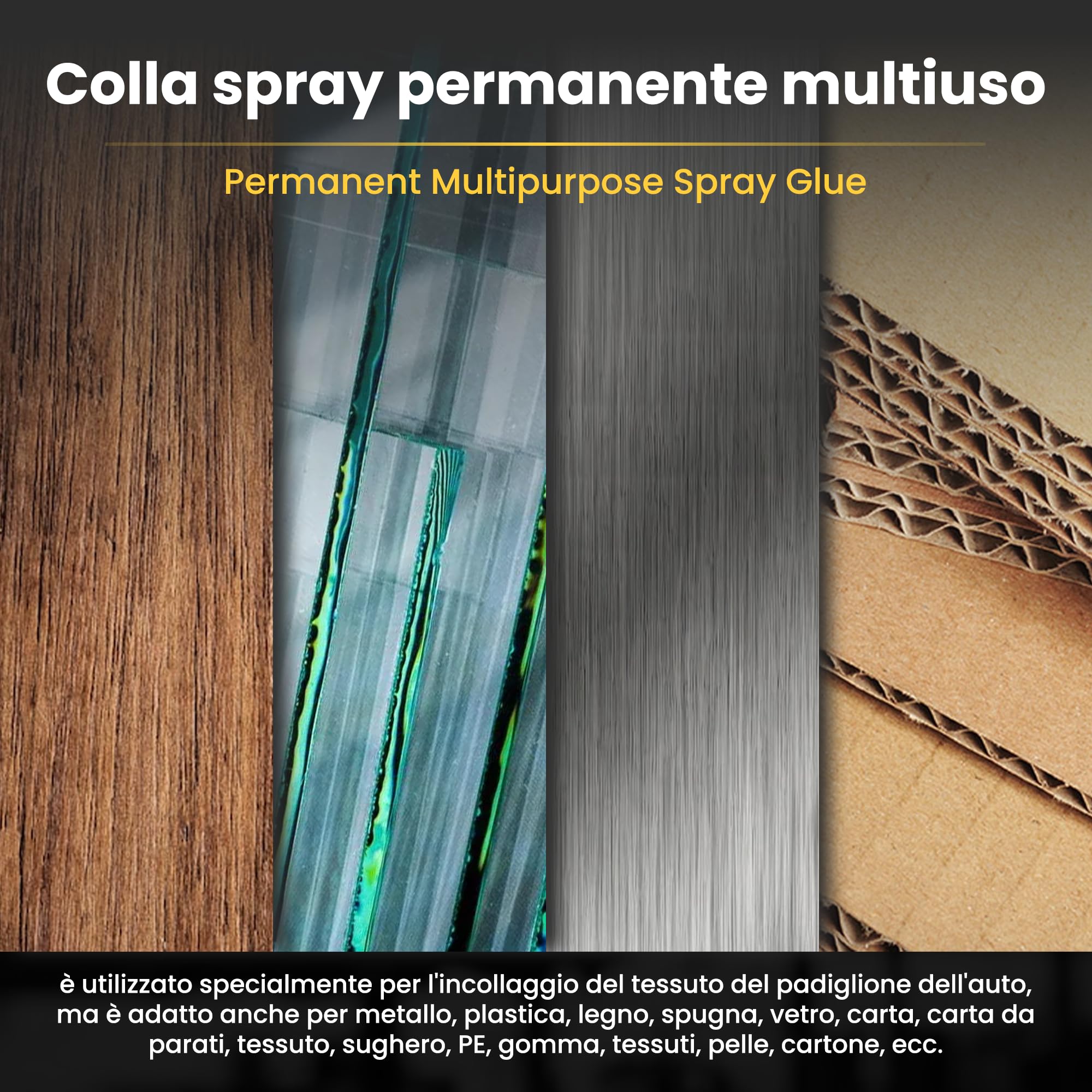 Colla Spray Multiuso Permanente Per Tessuto Cielo Auto, Asciugatura Immediata, Resistente alle Basse e Alte Temperature, Utilizzabile Per Qualsiasi Materiale, Bomboletta spray ALTA QUALITA' 400ML (10)
