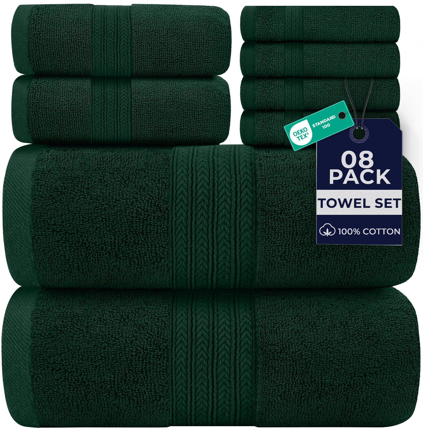 DAN RIVER 8 PC Luxury Bath Towels for Bathroom, 2 Bath, 2 Hand, and 4 Wash Cloths, 600 GSM 100% Ring Spun Cotton Towel Set, Highly Absorbent, Gym,