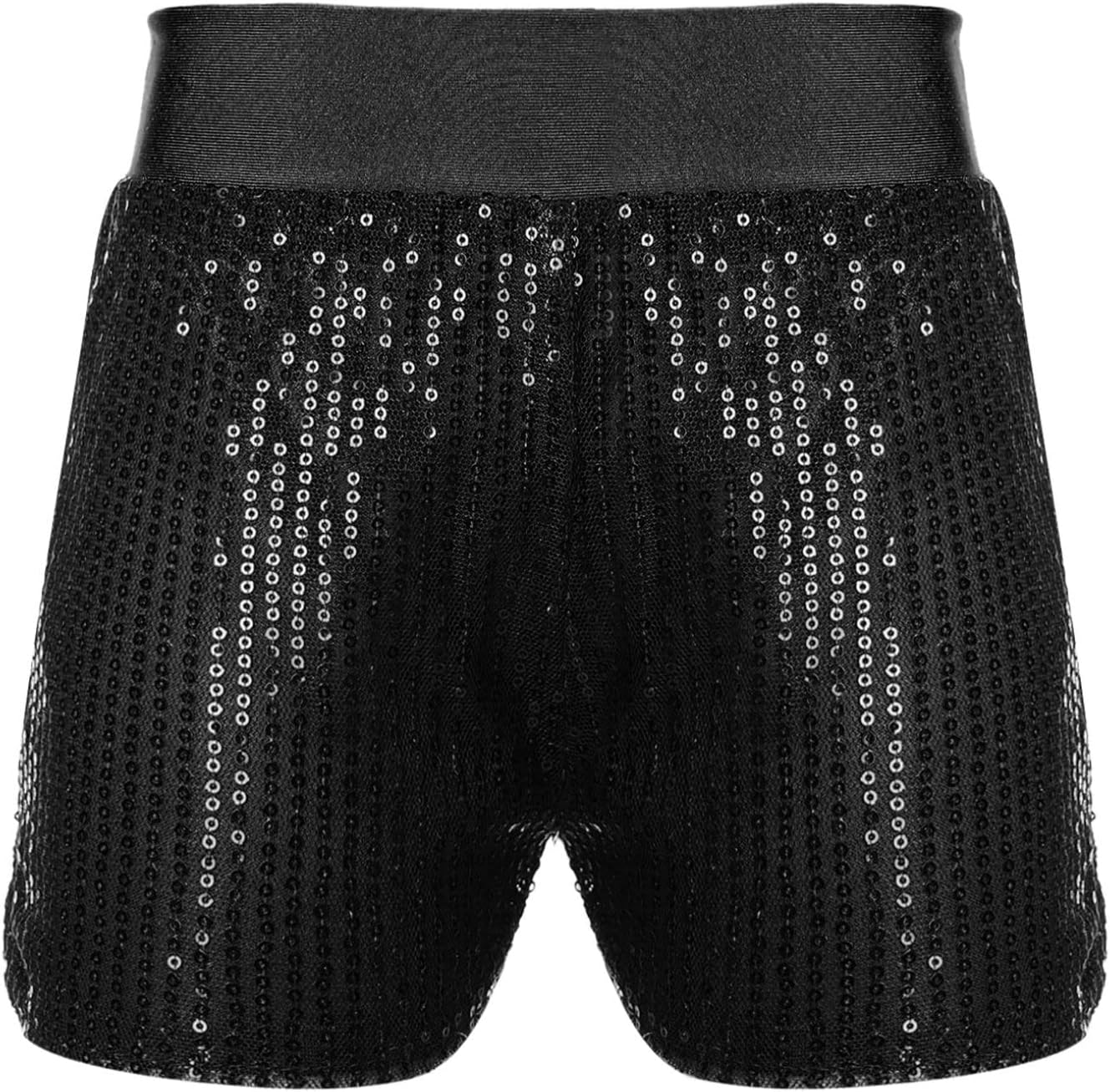 ACSUSS Kids Girls Dance Shorts Sparkly Sequin Dance Pants with Elastic Waist for Hip Hop Jazz Dance Costume