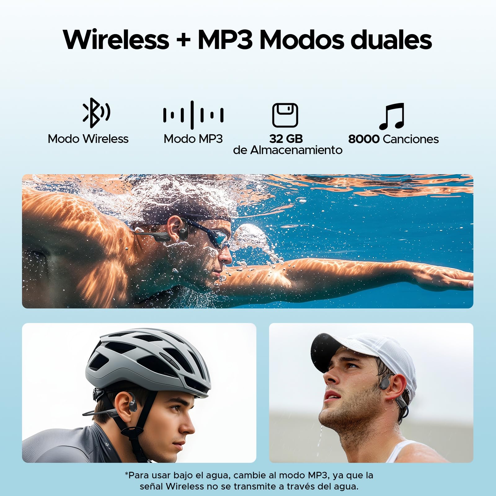 Auriculares de Conducción ósea IP68 Auriculares Resistentes al Agua 7H Bluetooth 5.4 Auriculares para Nadar 32 GB,MP3 Ideales para Correr,Montar en Bicicleta y Nadar,Color Negro