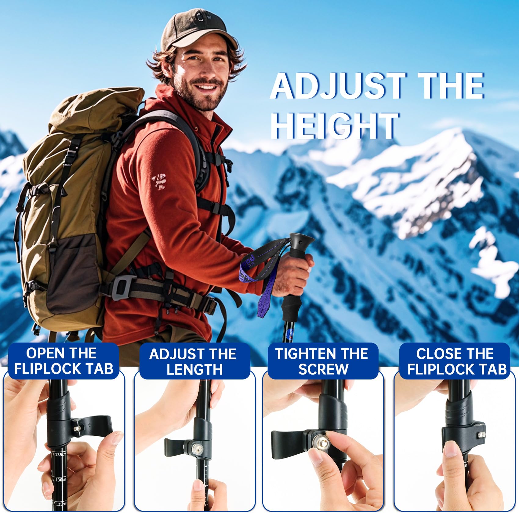 Bastoni da passeggio telescopici per escursionismo, confezione da 2 bastoncini da trekking ultraleggeri in alluminio per donne e uomini, bastone da passeggio regolabile per